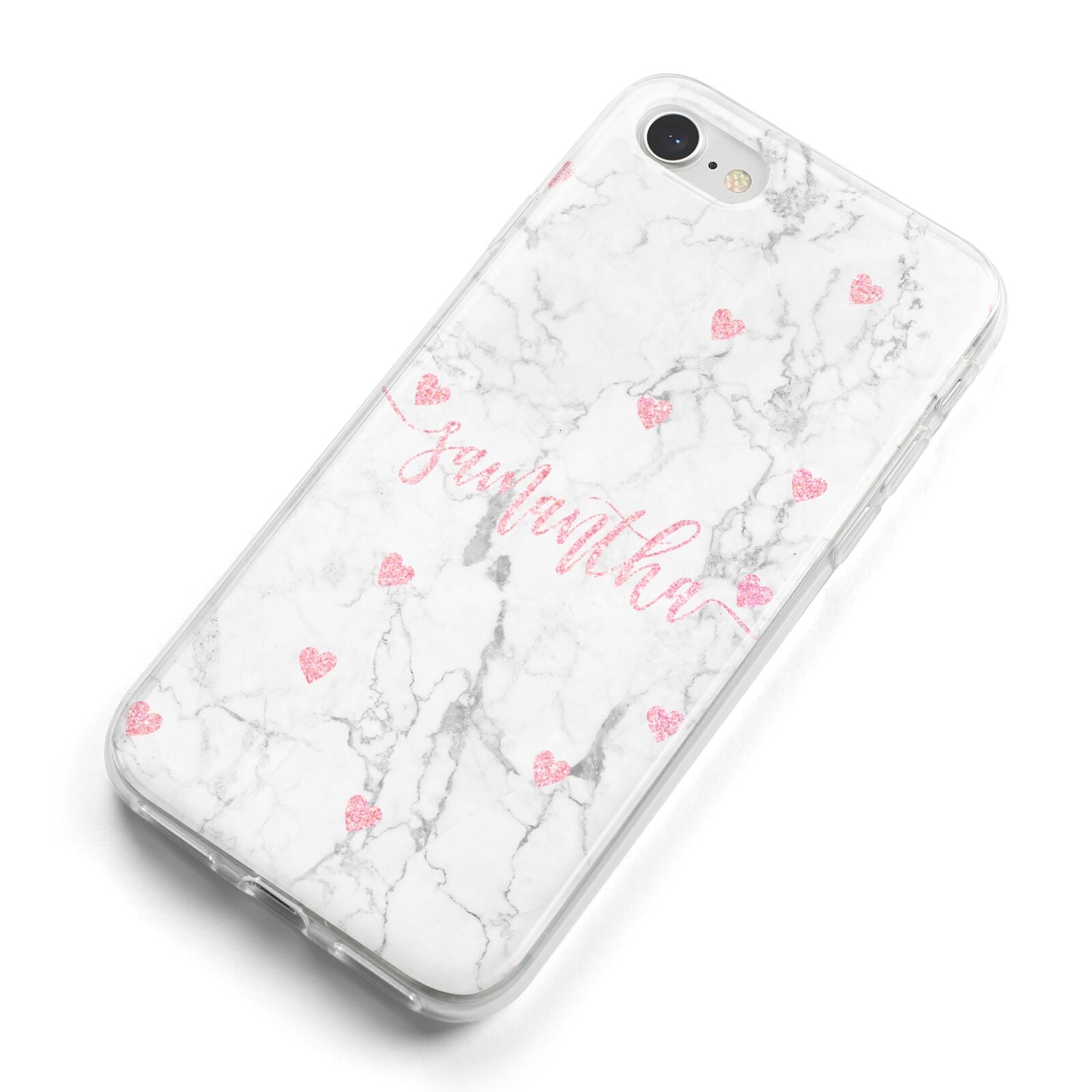 Glitter Hearts Marble Personalised Name iPhone 8 Bumper Case on Silver iPhone Alternative Image