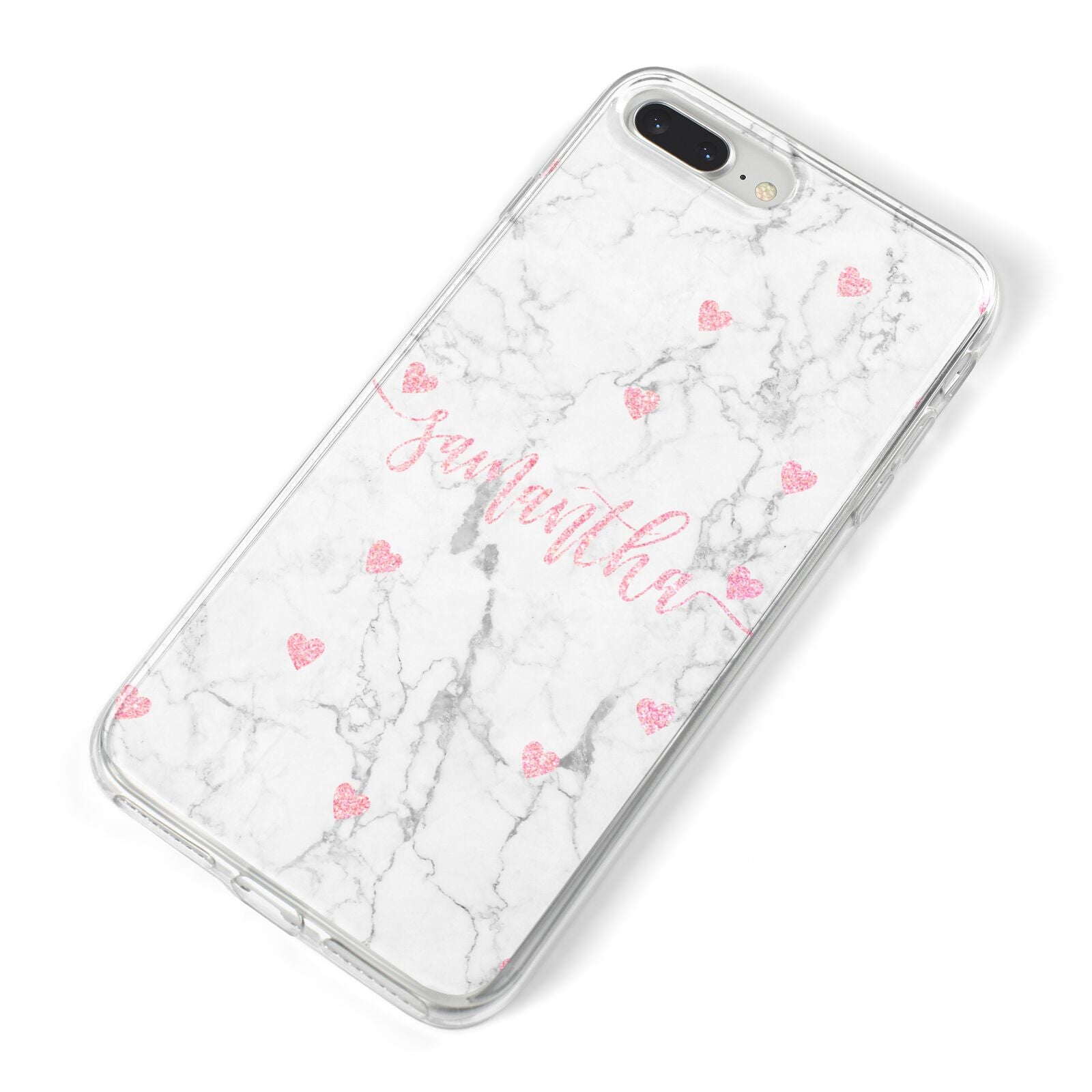 Glitter Hearts Marble Personalised Name iPhone 8 Plus Bumper Case on Silver iPhone Alternative Image