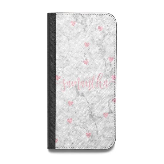 Glitter Hearts Marble Personalised Name iPhone Flip Leather Wallet Case