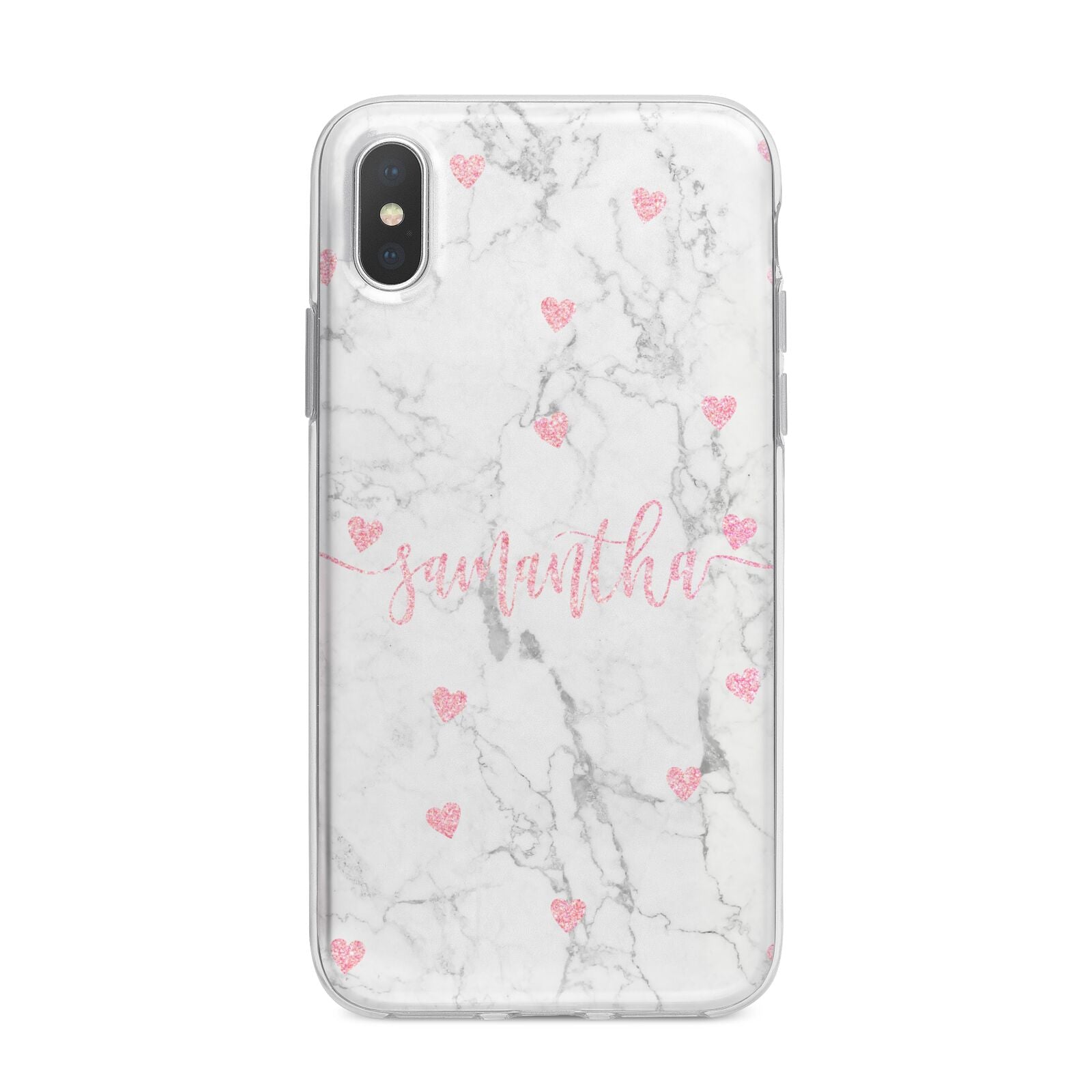 Glitter Hearts Marble Personalised Name iPhone X Bumper Case on Silver iPhone Alternative Image 1