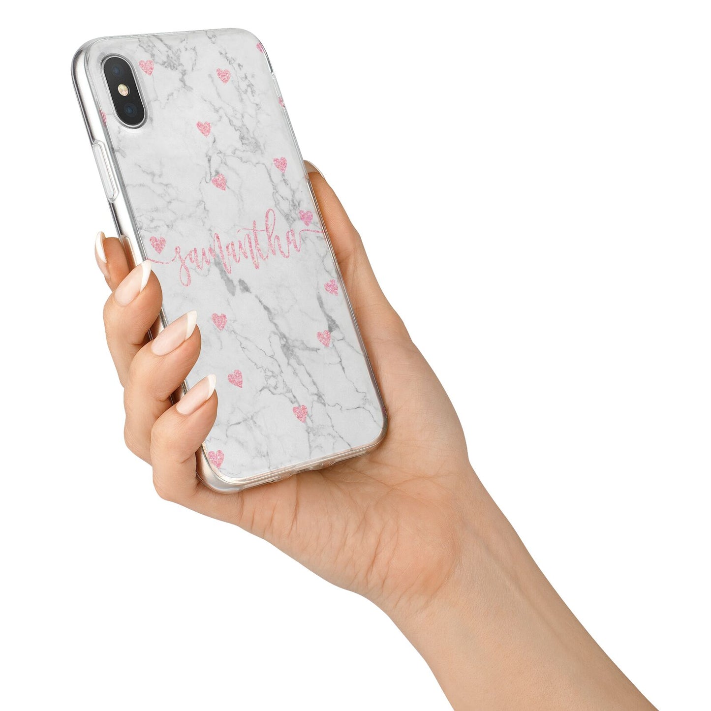Glitter Hearts Marble Personalised Name iPhone X Bumper Case on Silver iPhone Alternative Image 2