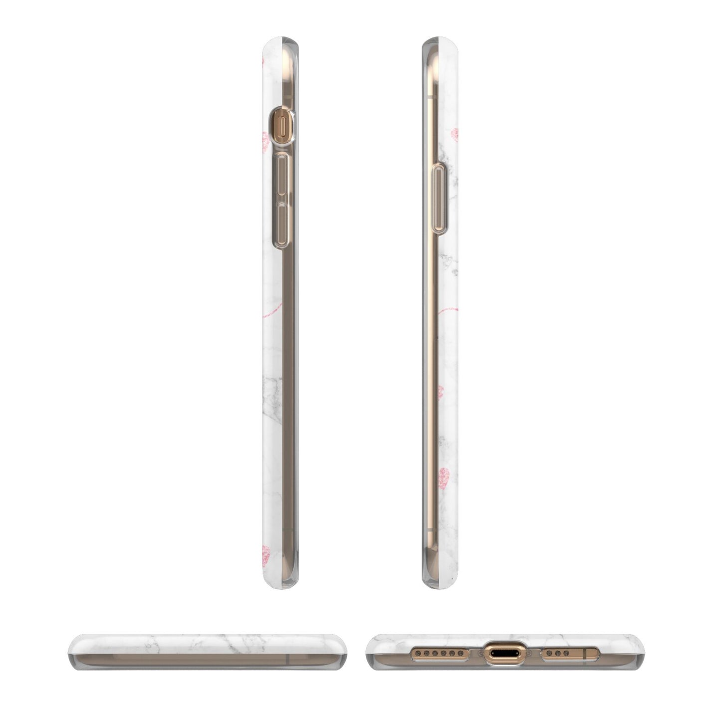 Glitter Hearts Marble Personalised Name iPhone XS 3D Tough Case in Gold Angled Images