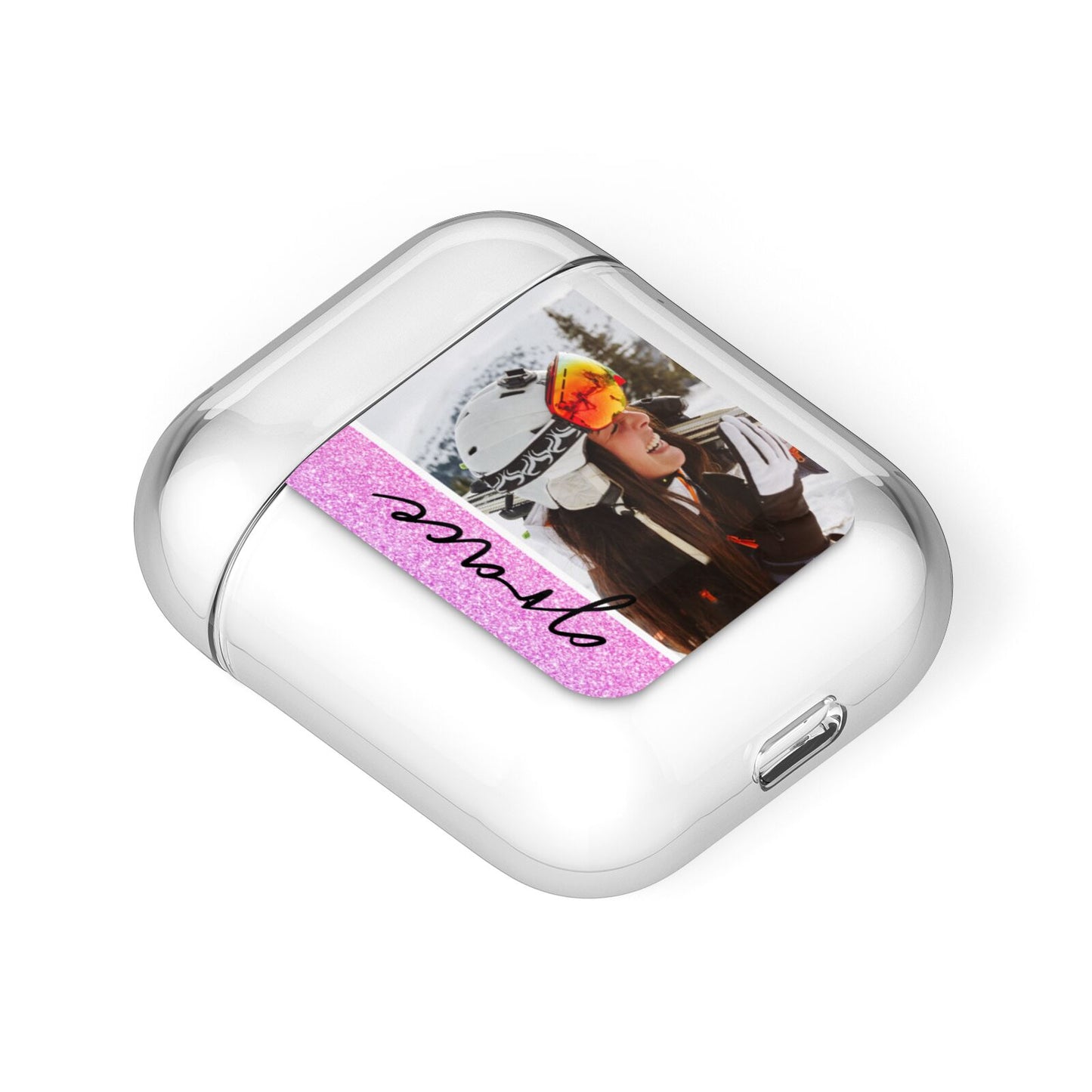 Glitter Personalised Photo Upload Name AirPods Case Laid Flat