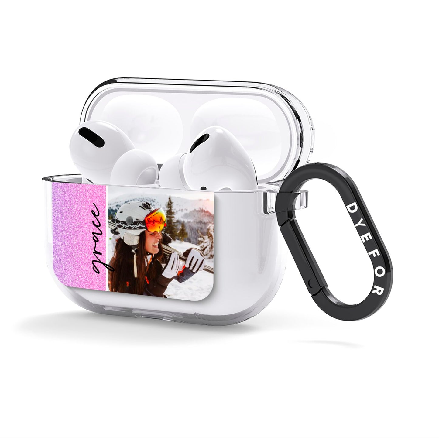 Glitter Personalised Photo Upload Name AirPods Clear Case 3rd Gen Side Image
