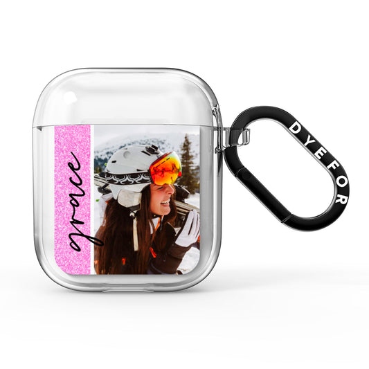 Glitter Personalised Photo Upload Name AirPods Clear Case