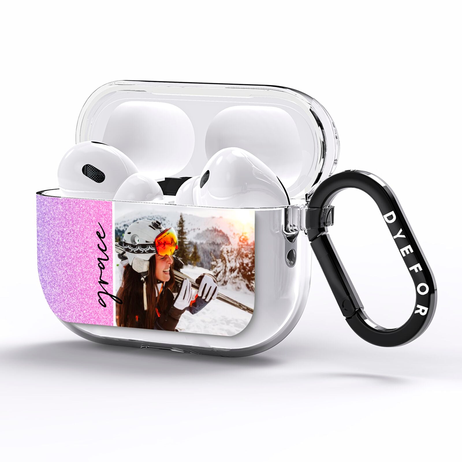 Glitter Personalised Photo Upload Name AirPods Pro Clear Case Side Image