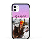 Glitter Personalised Photo Upload Name Apple iPhone 11 in White with Black Impact Case