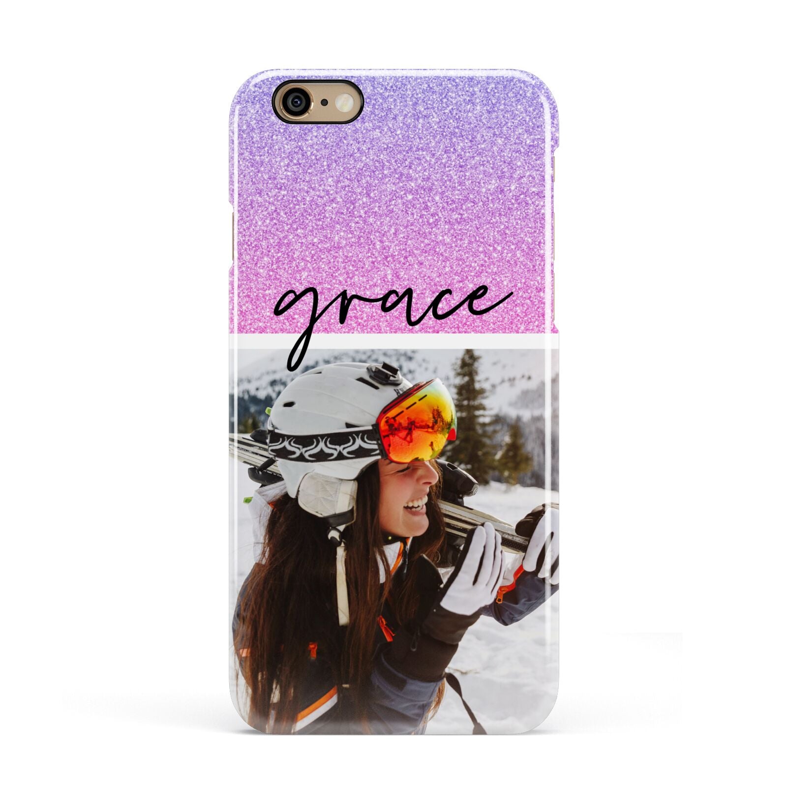 Glitter Personalised Photo Upload Name Apple iPhone 6 3D Snap Case