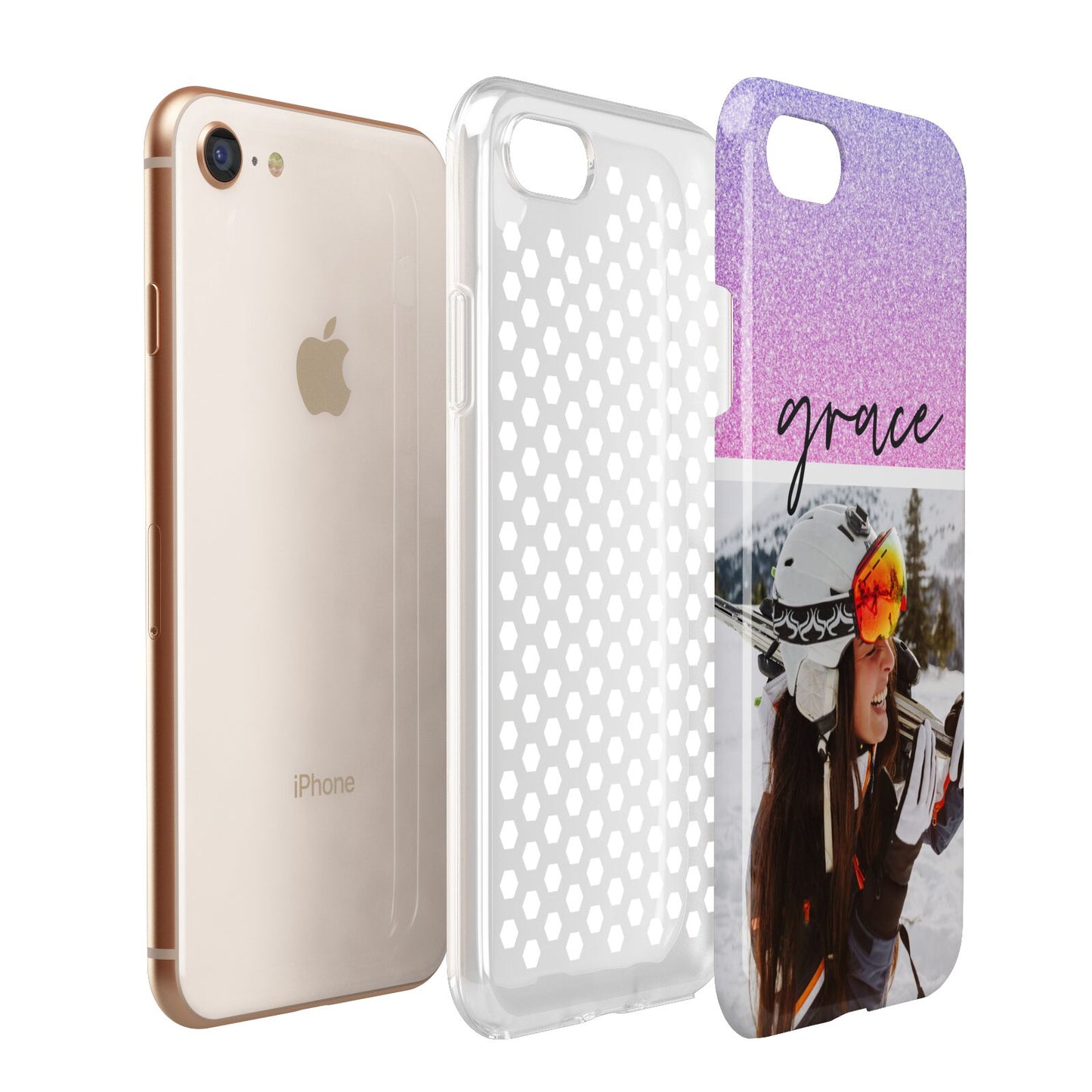 Glitter Personalised Photo Upload Name Apple iPhone 7 8 3D Tough Case Expanded View