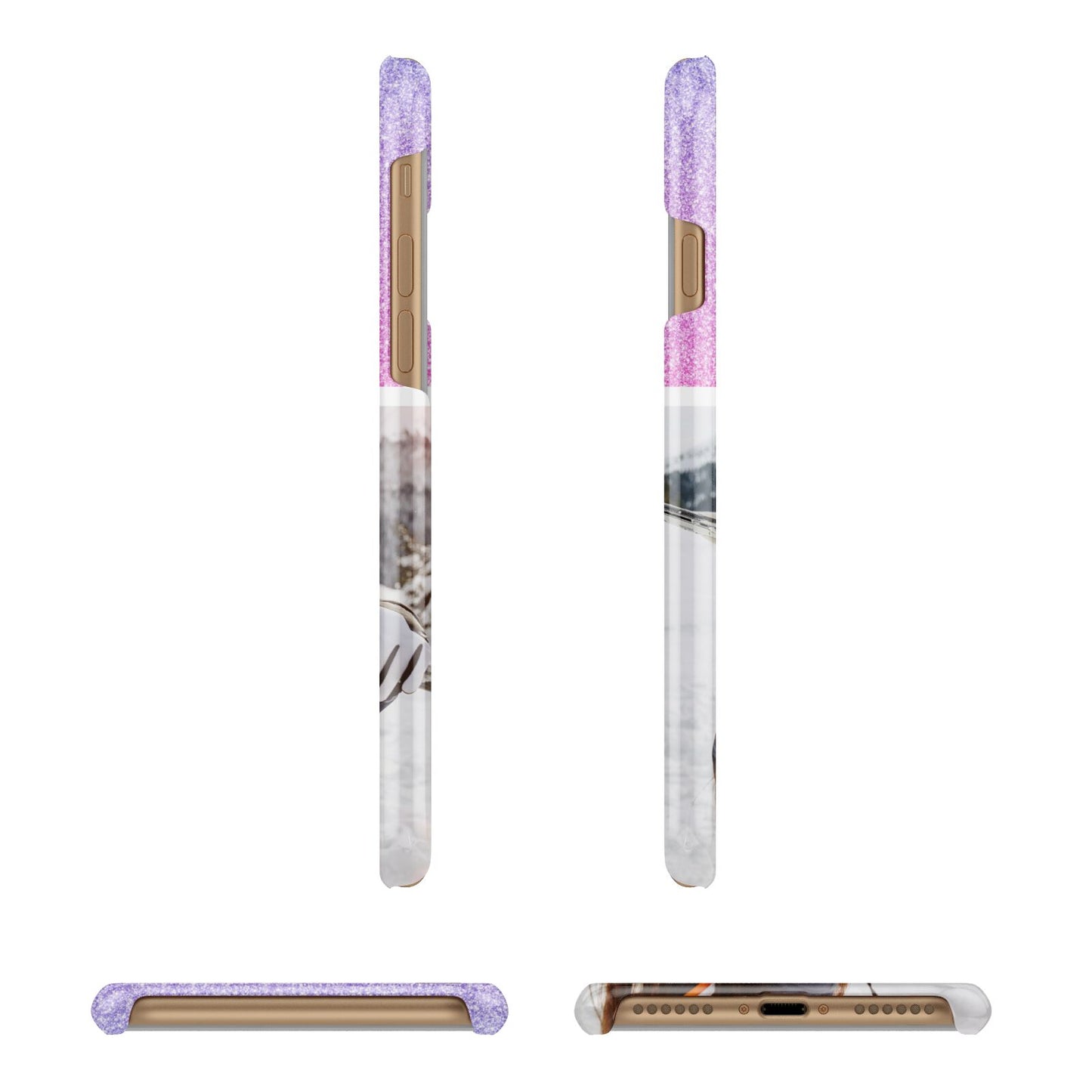 Glitter Personalised Photo Upload Name Apple iPhone 7 8 3D Wrap Snap Case Angled Images