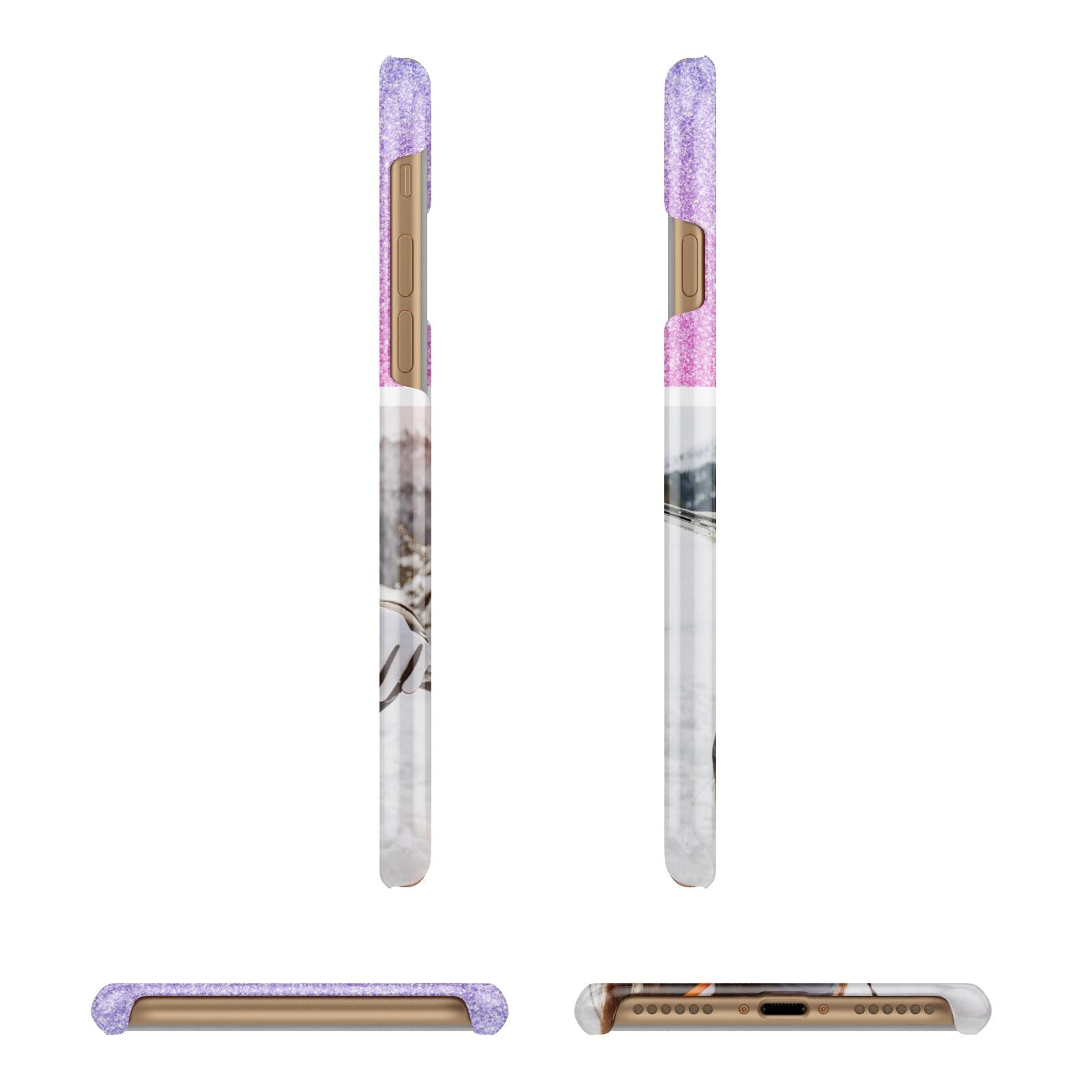 Glitter Personalised Photo Upload Name Apple iPhone 7 8 3D Wrap Snap Case Angled Images