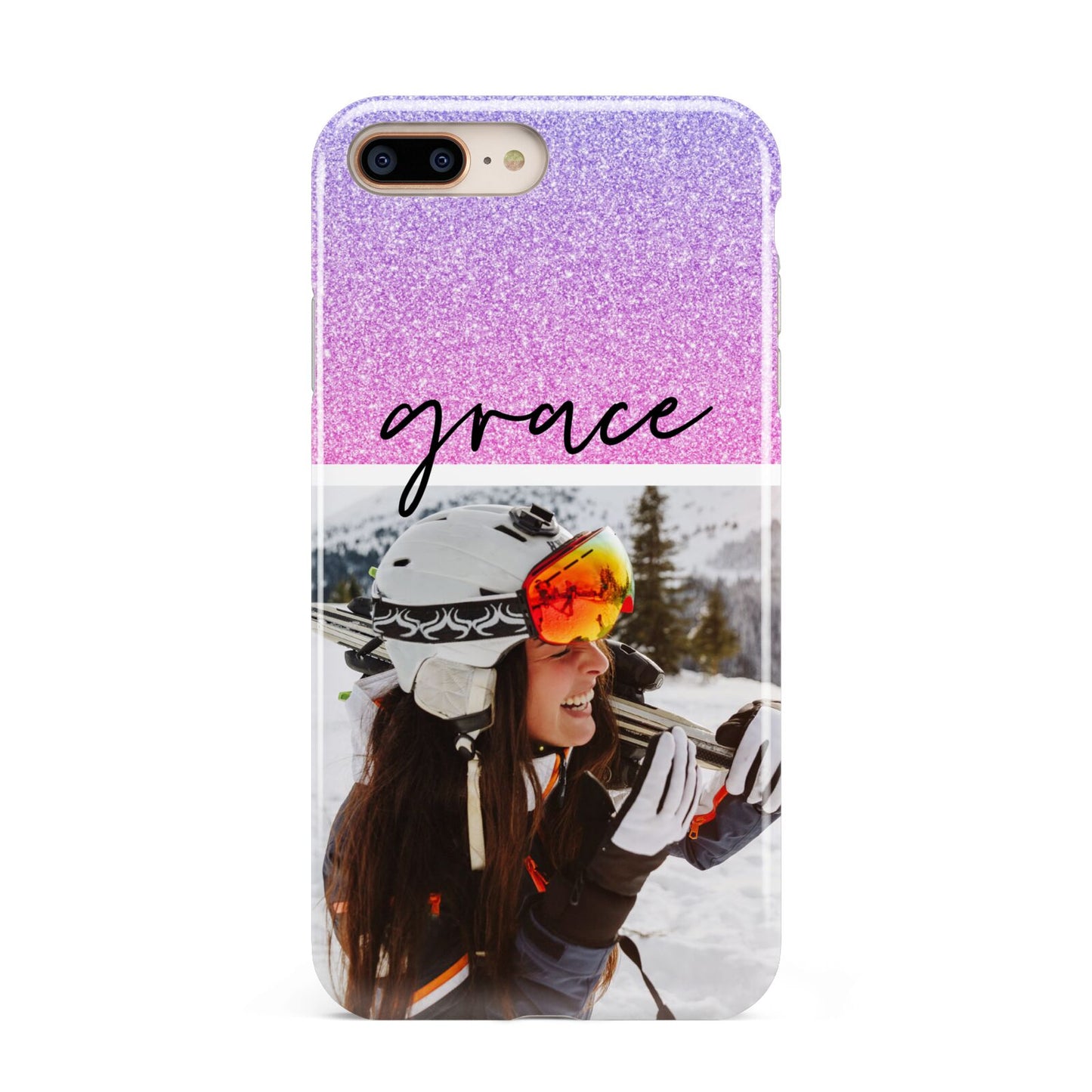 Glitter Personalised Photo Upload Name Apple iPhone 7 8 Plus 3D Tough Case
