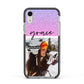 Glitter Personalised Photo Upload Name Apple iPhone XR Impact Case Black Edge on Silver Phone
