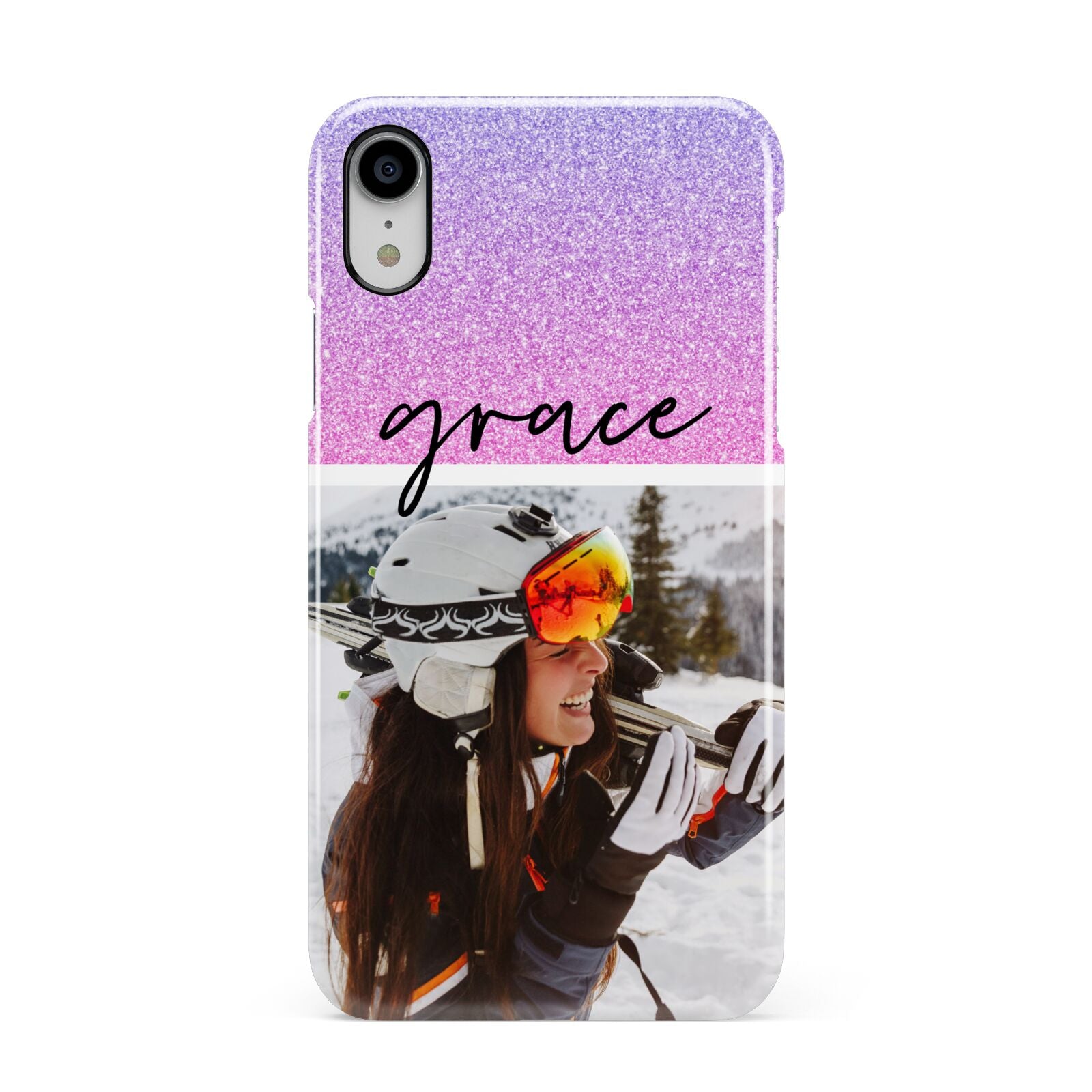 Glitter Personalised Photo Upload Name Apple iPhone XR White 3D Snap Case