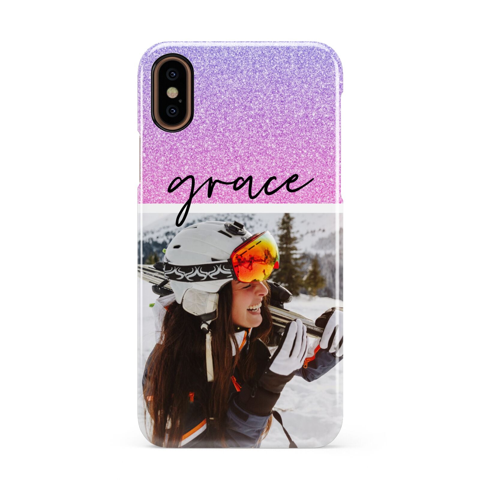 Glitter Personalised Photo Upload Name Apple iPhone XS 3D Snap Case