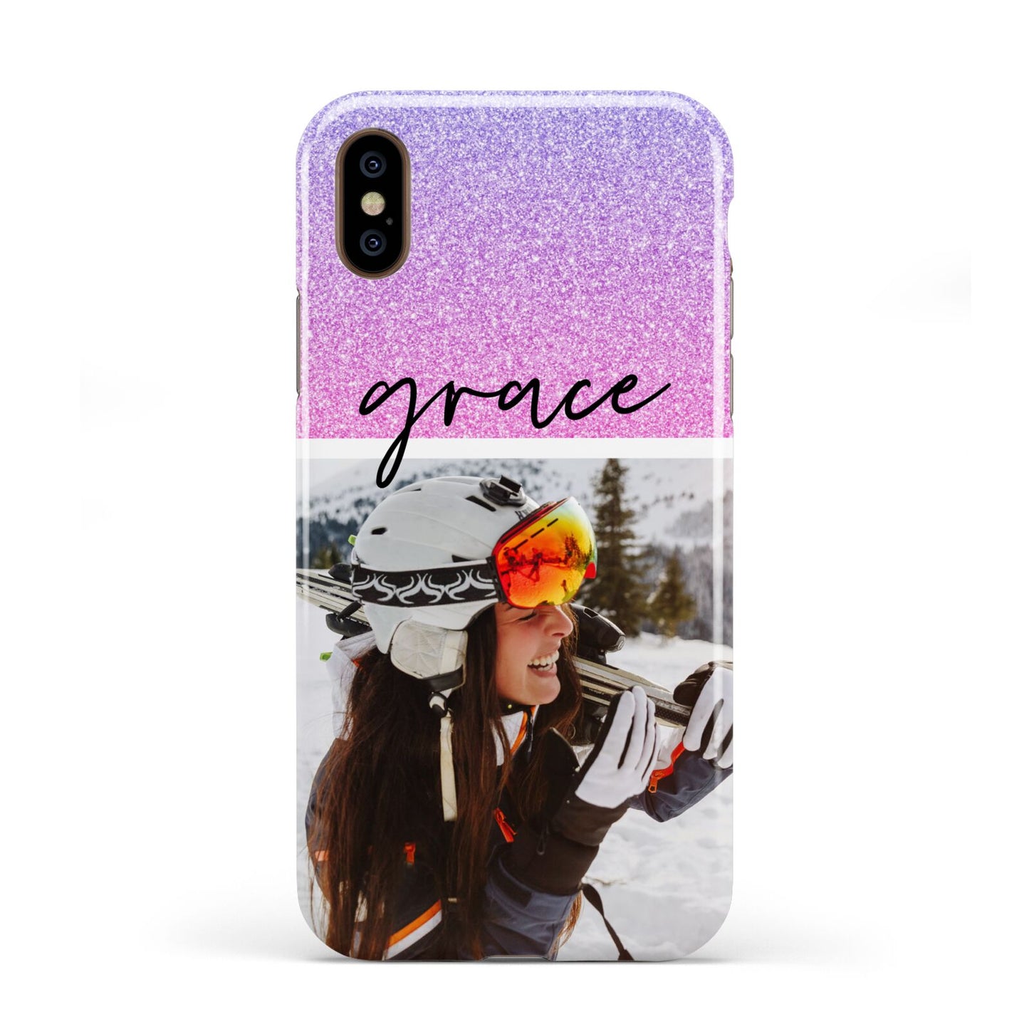 Glitter Personalised Photo Upload Name Apple iPhone XS 3D Tough