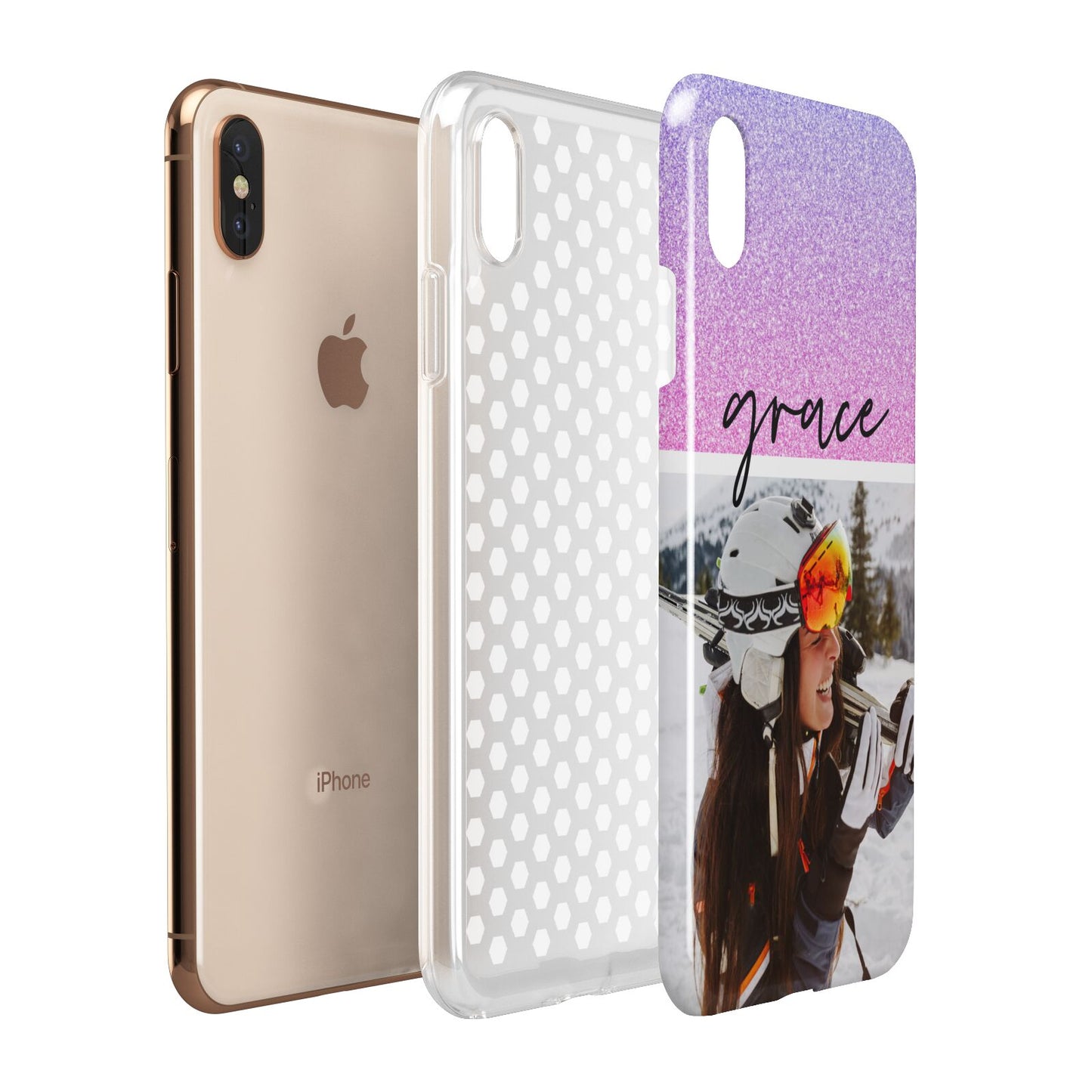 Glitter Personalised Photo Upload Name Apple iPhone Xs Max 3D Tough Case Expanded View