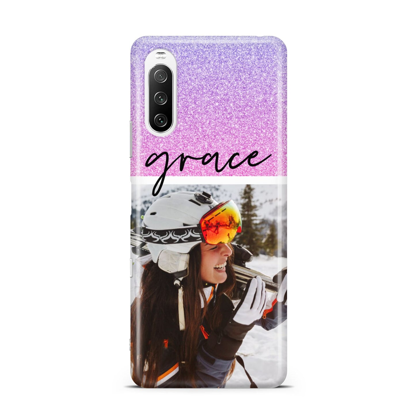 Glitter Personalised Photo Upload Name Sony Xperia 10 III Case