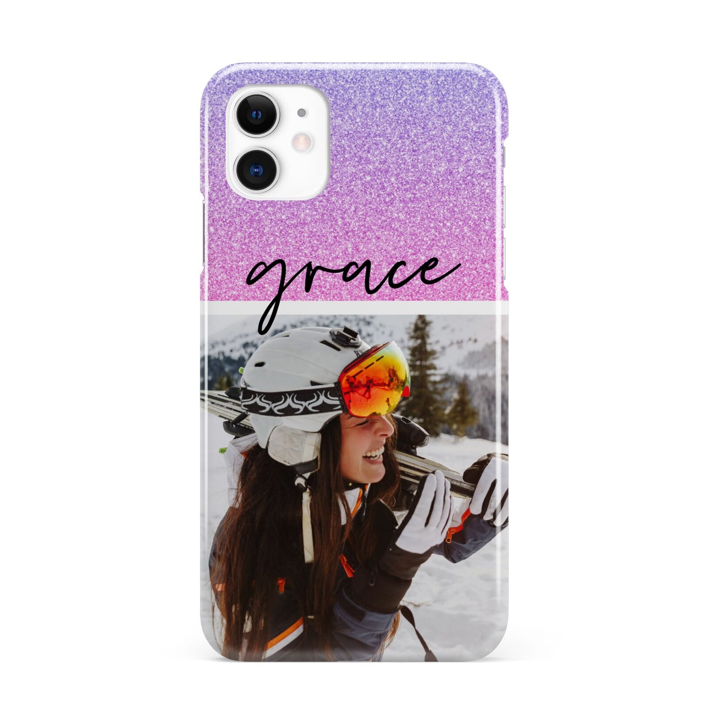 Glitter Personalised Photo Upload Name iPhone 11 3D Snap Case