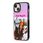 Glitter Personalised Photo Upload Name iPhone 13 Black Impact Case Side Angle on Silver phone