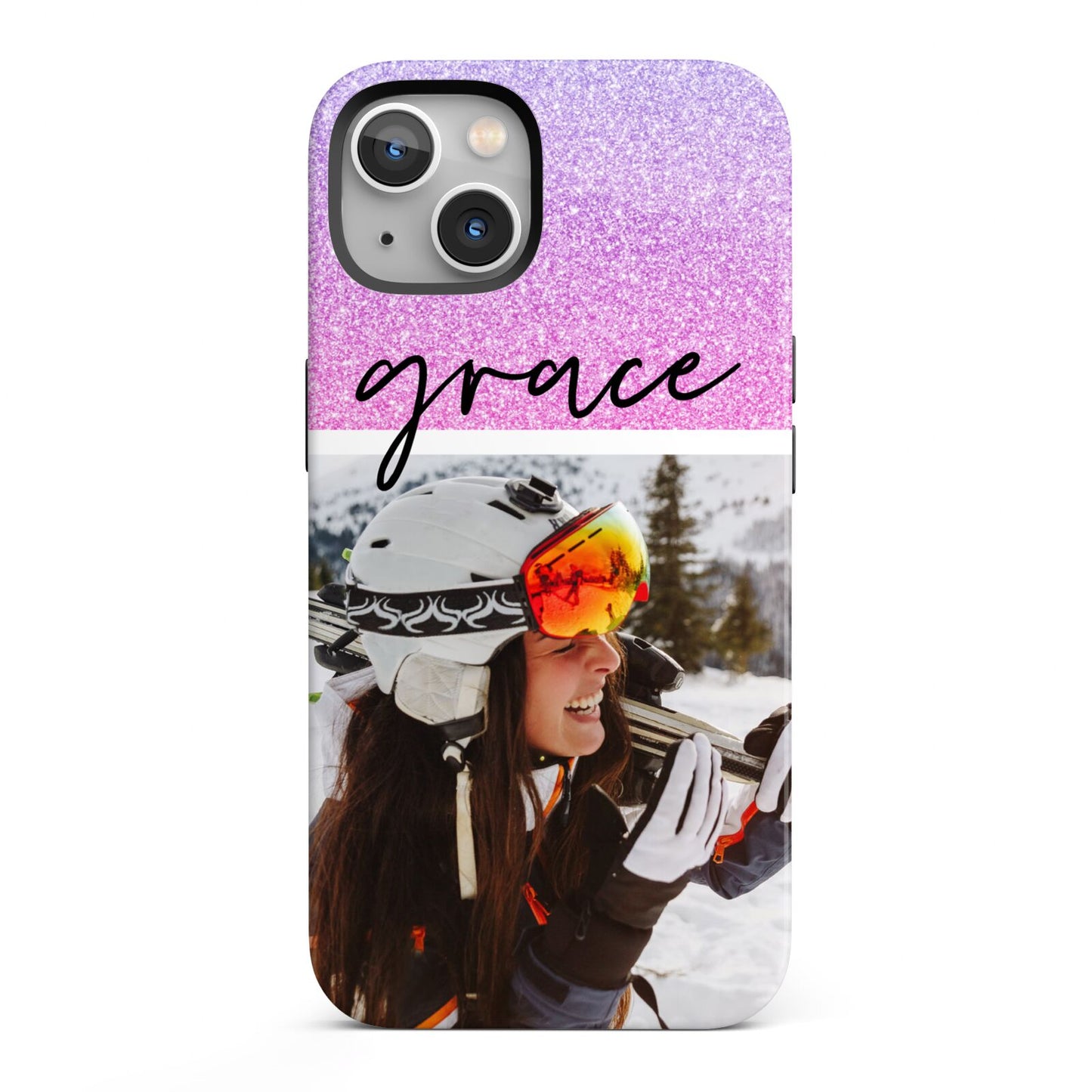 Glitter Personalised Photo Upload Name iPhone 13 Full Wrap 3D Tough Case