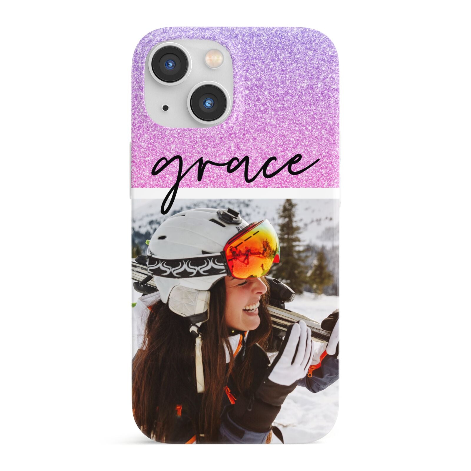 Glitter Personalised Photo Upload Name iPhone 13 Mini Full Wrap 3D Snap Case