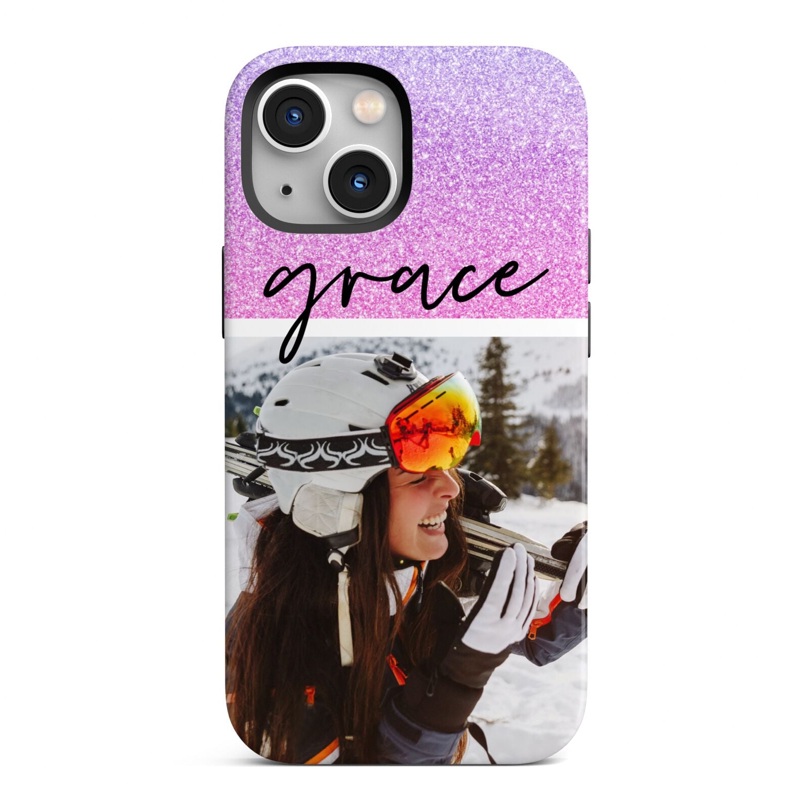 Glitter Personalised Photo Upload Name iPhone 13 Mini Full Wrap 3D Tough Case