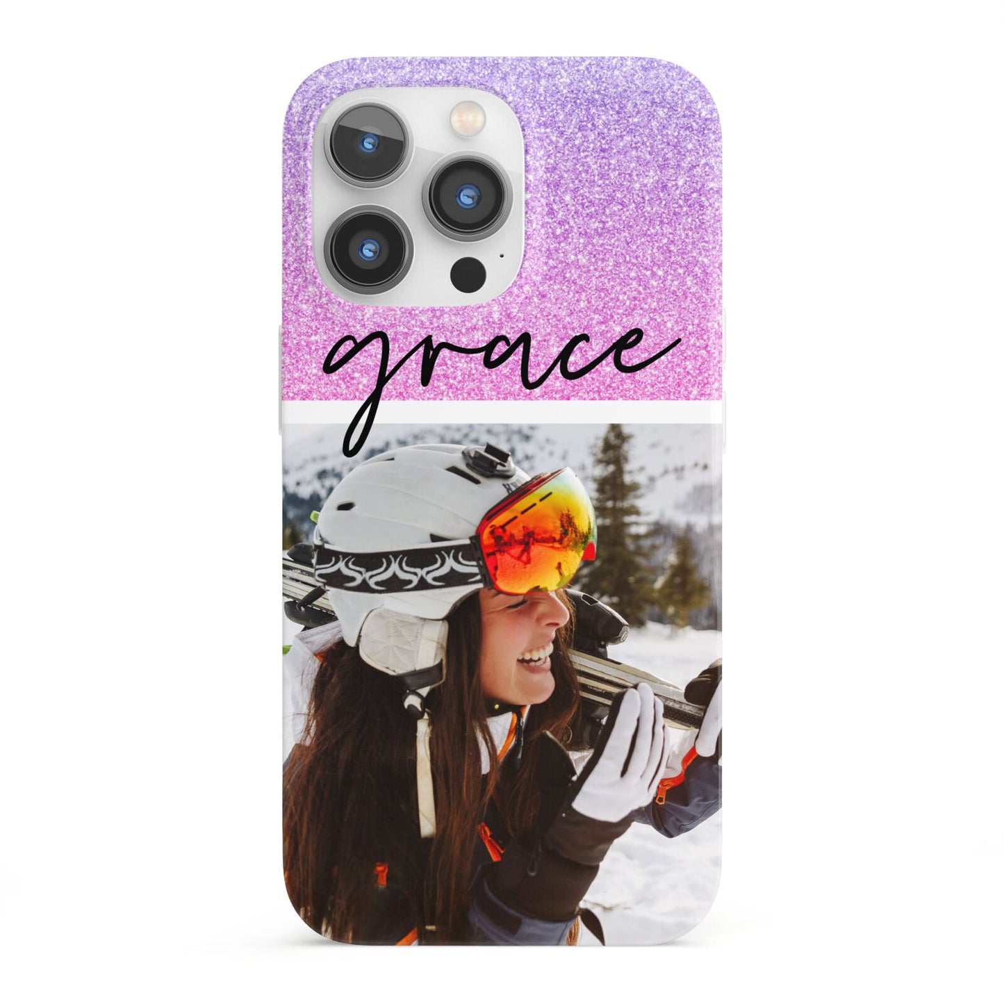 Glitter Personalised Photo Upload Name iPhone 13 Pro Full Wrap 3D Snap Case