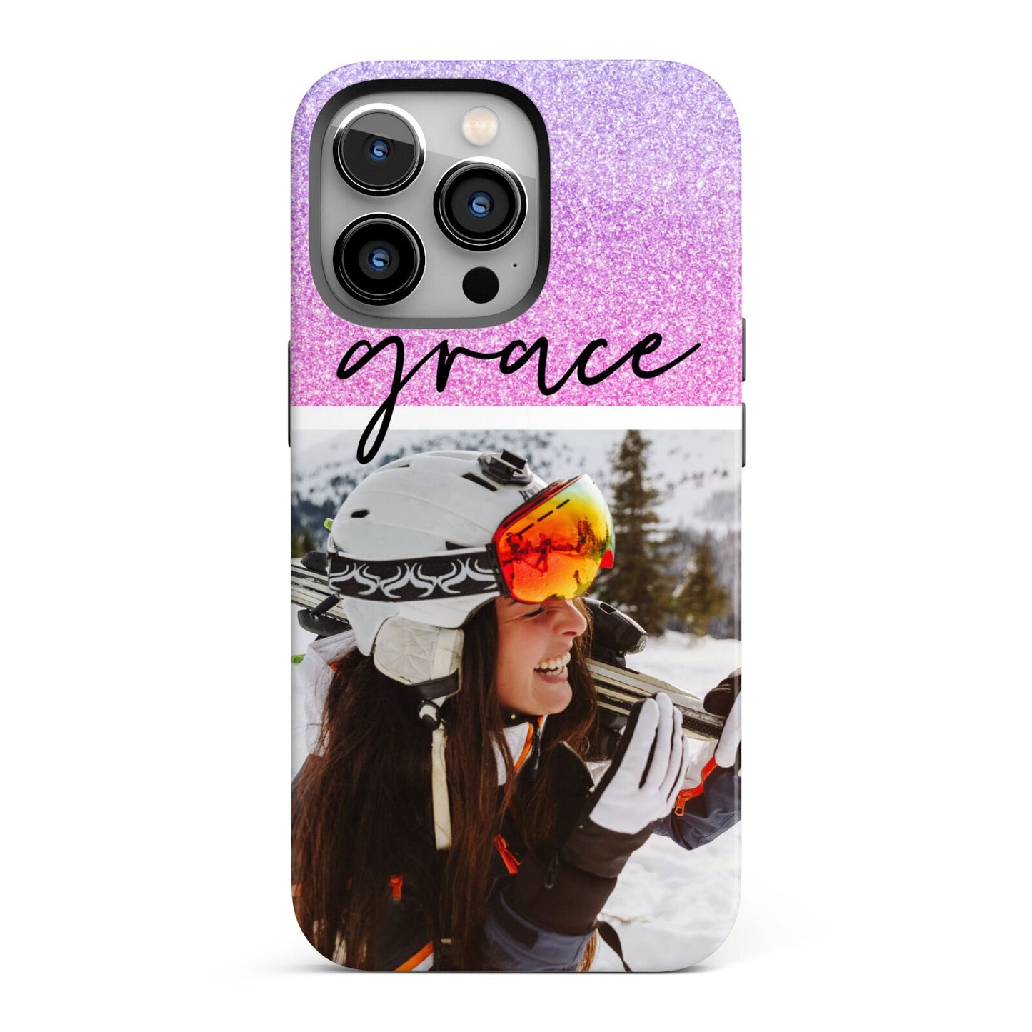 Glitter Personalised Photo Upload Name iPhone 13 Pro Full Wrap 3D Tough Case