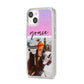 Glitter Personalised Photo Upload Name iPhone 14 Clear Tough Case Starlight Angled Image