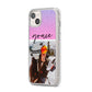 Glitter Personalised Photo Upload Name iPhone 14 Plus Clear Tough Case Starlight Angled Image