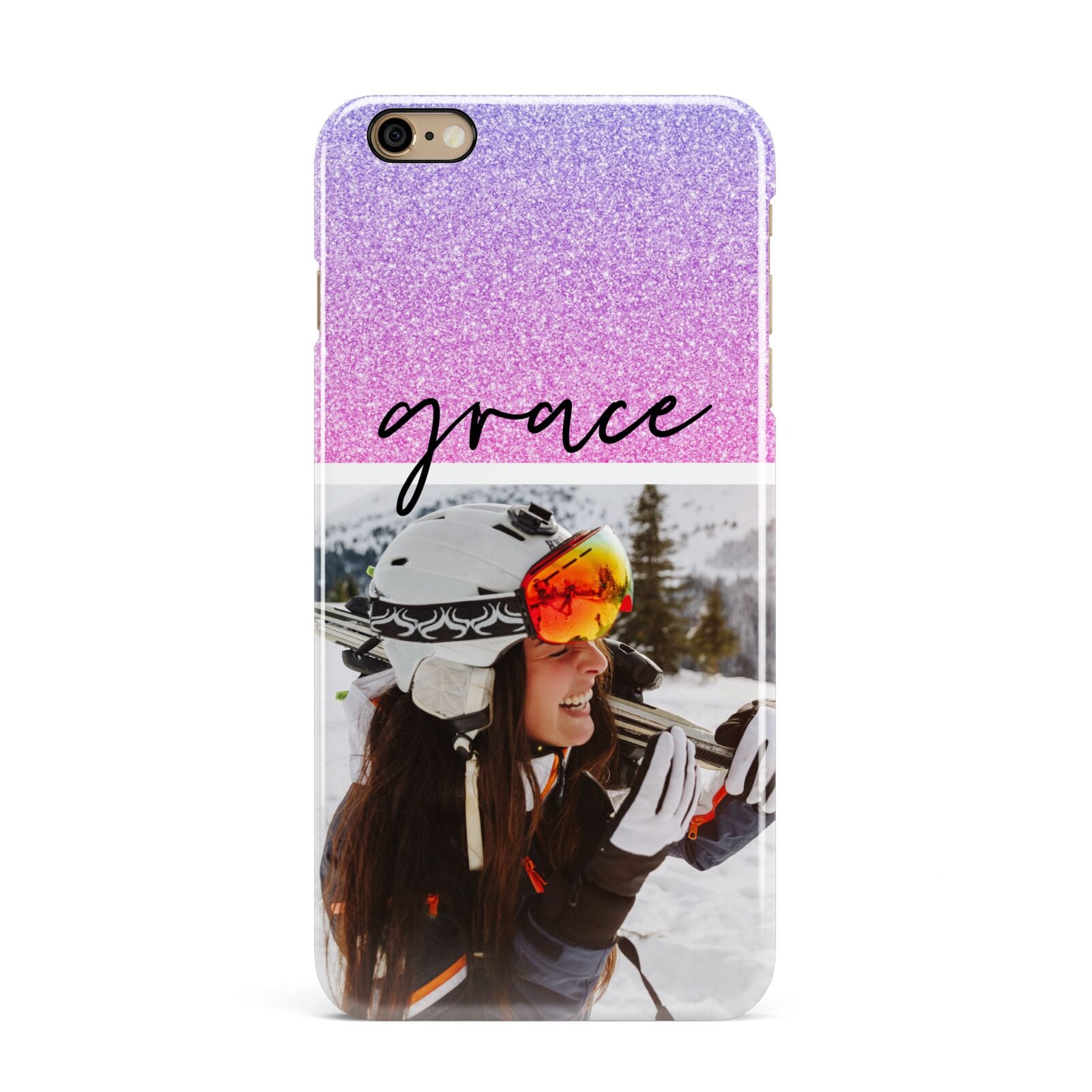 Glitter Personalised Photo Upload Name iPhone 6 Plus 3D Snap Case on Gold Phone