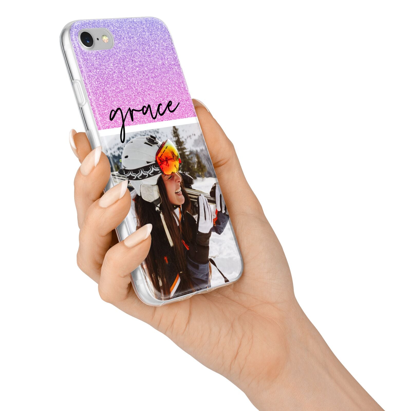 Glitter Personalised Photo Upload Name iPhone 7 Bumper Case on Silver iPhone Alternative Image