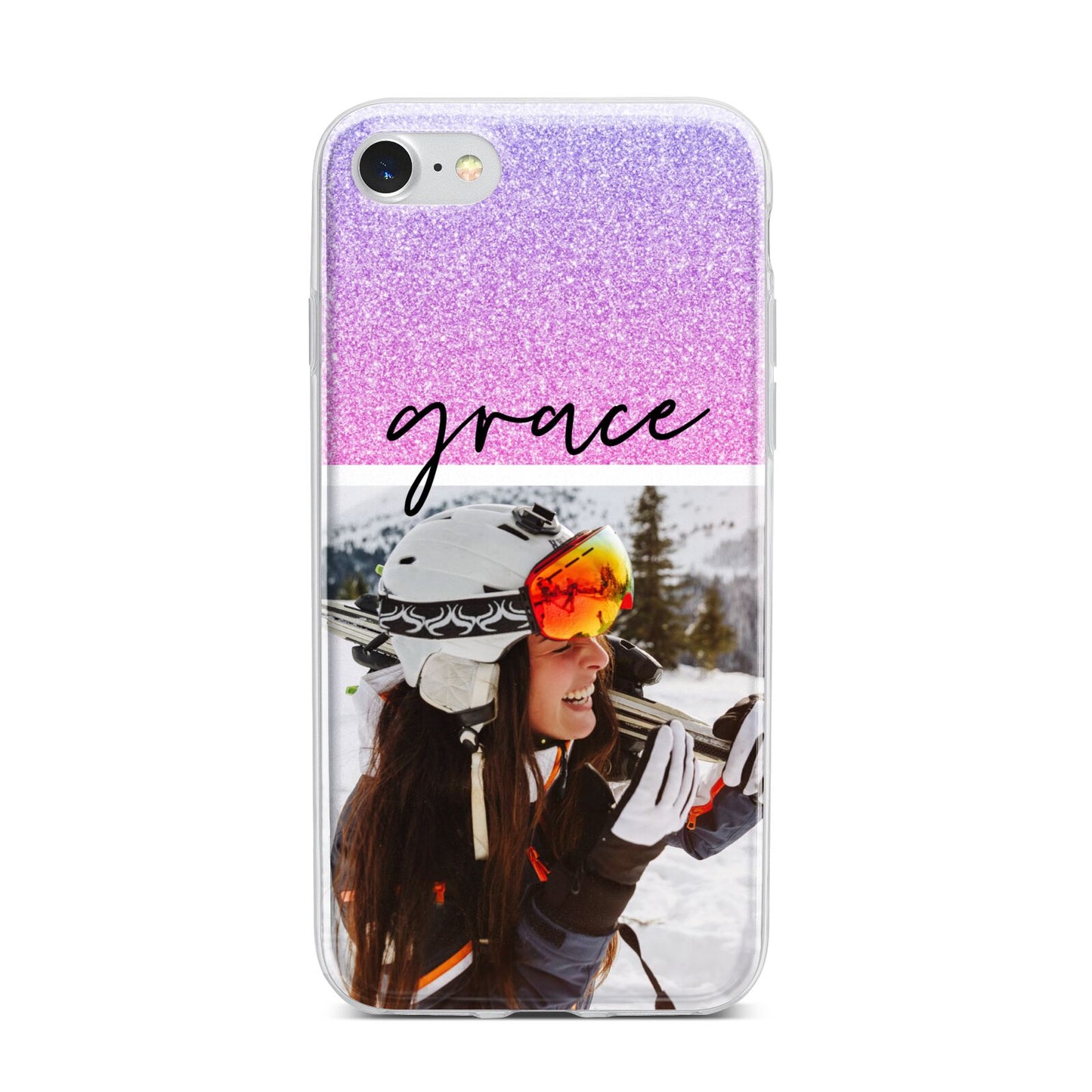 Glitter Personalised Photo Upload Name iPhone 7 Bumper Case on Silver iPhone