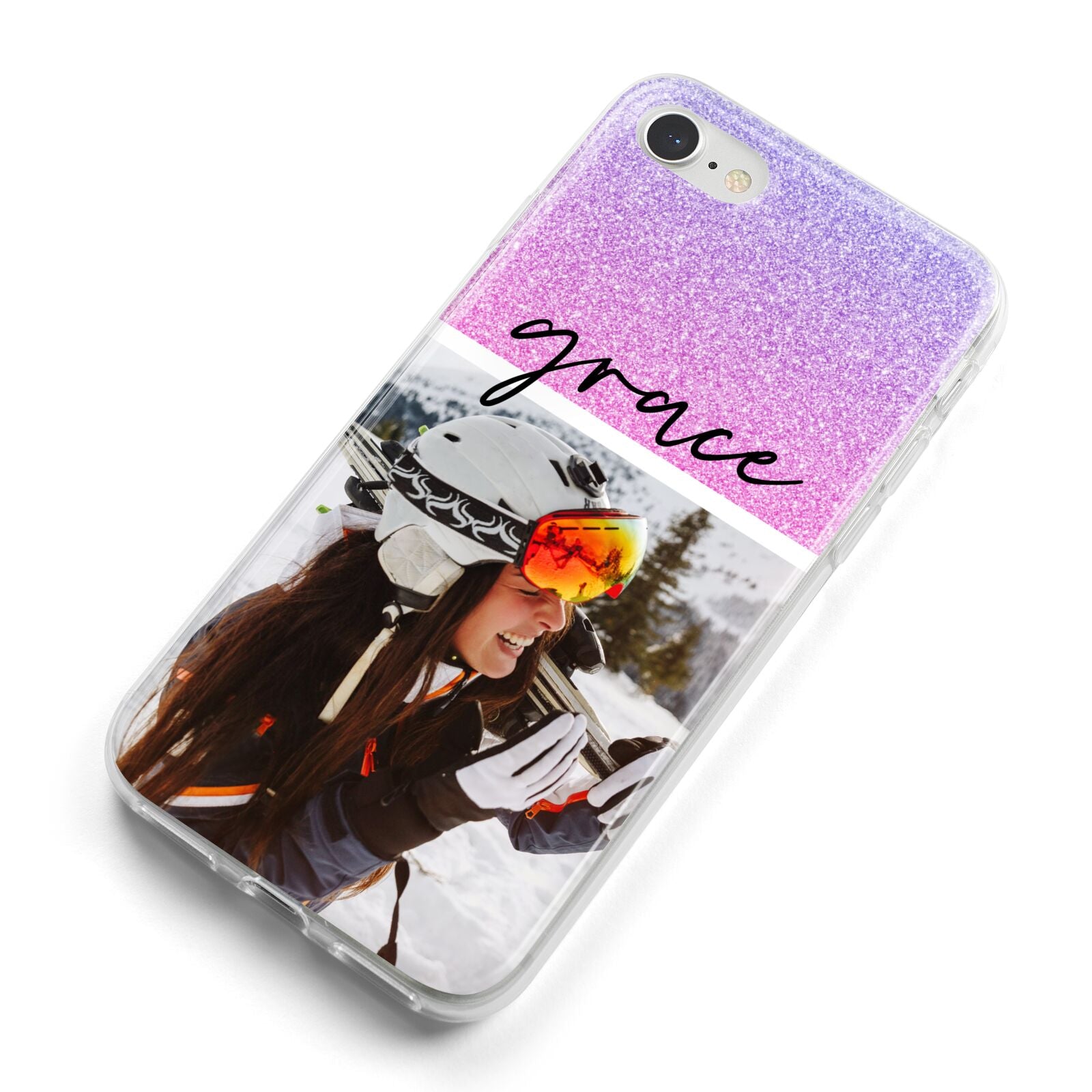 Glitter Personalised Photo Upload Name iPhone 8 Bumper Case on Silver iPhone Alternative Image