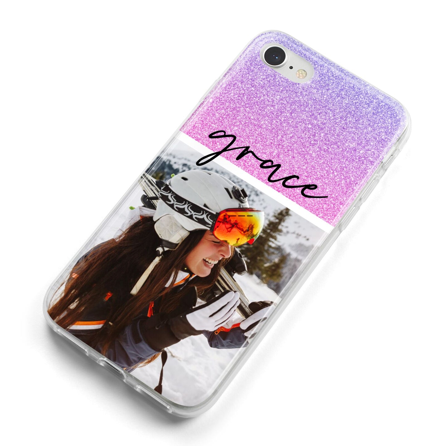 Glitter Personalised Photo Upload Name iPhone 8 Bumper Case on Silver iPhone Alternative Image