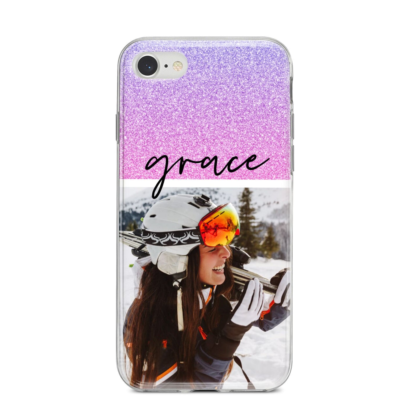 Glitter Personalised Photo Upload Name iPhone 8 Bumper Case on Silver iPhone