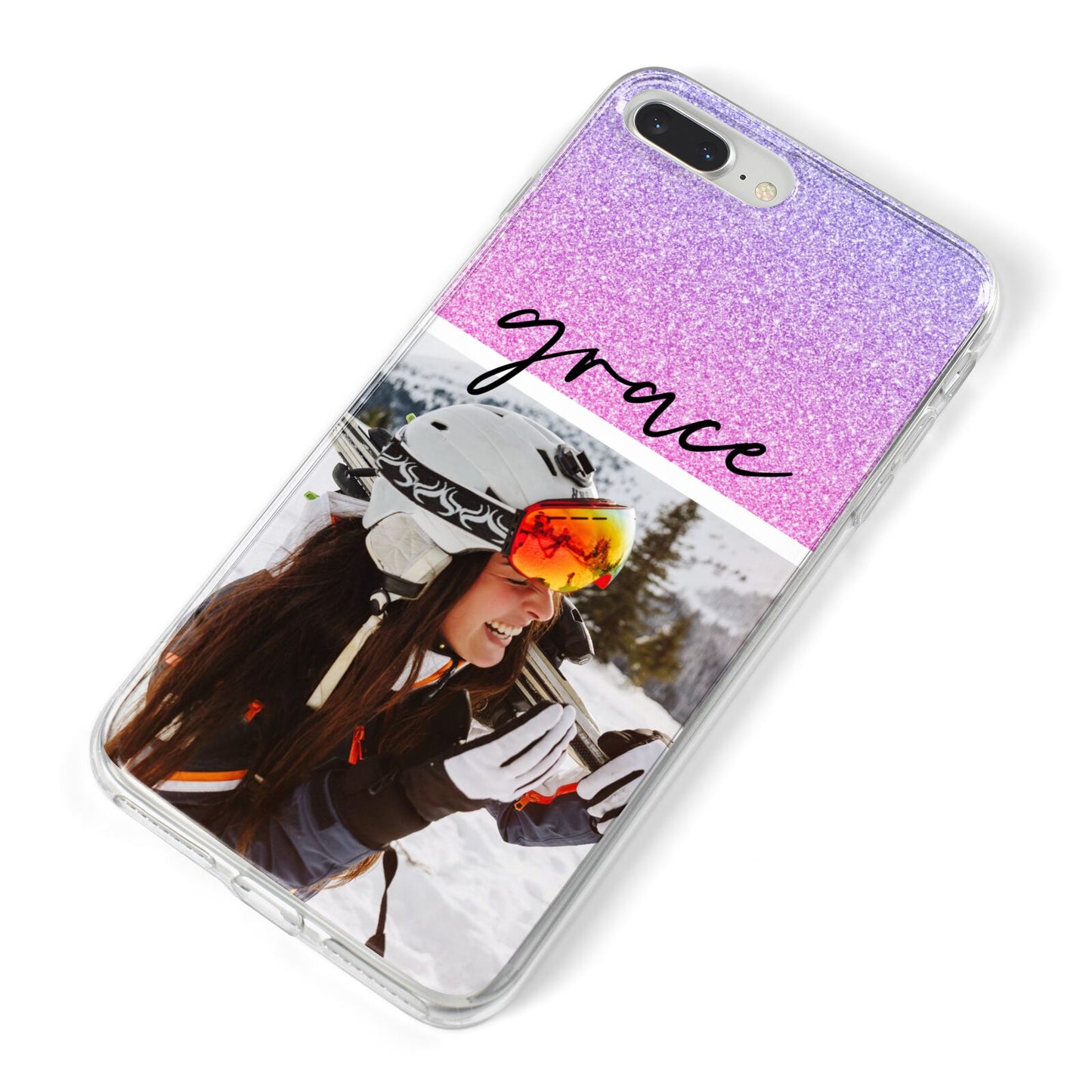 Glitter Personalised Photo Upload Name iPhone 8 Plus Bumper Case on Silver iPhone Alternative Image