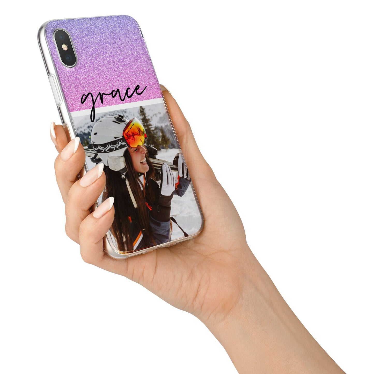 Glitter Personalised Photo Upload Name iPhone X Bumper Case on Silver iPhone Alternative Image 2