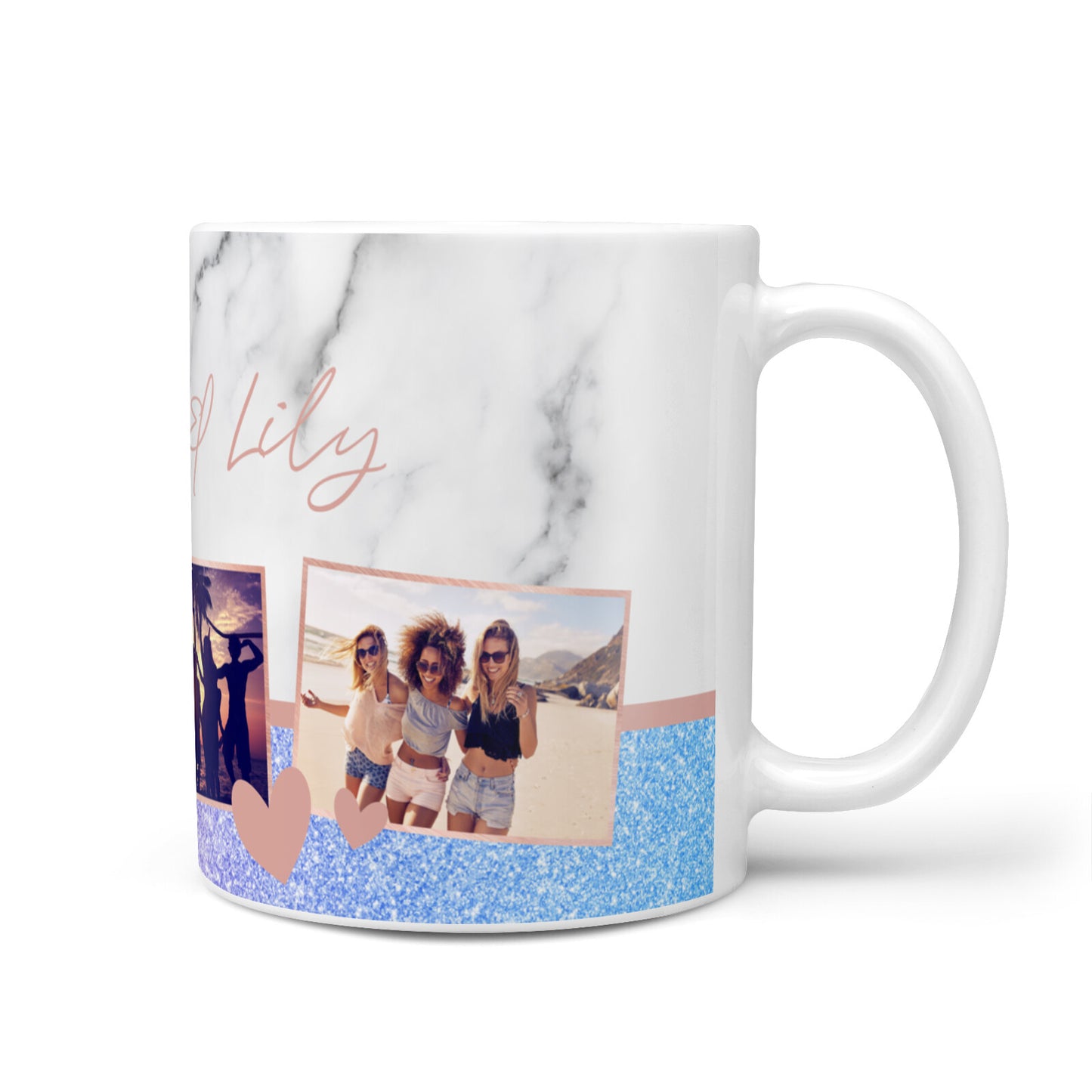 Glitter and Marble Photo Upload with Text 10oz Mug