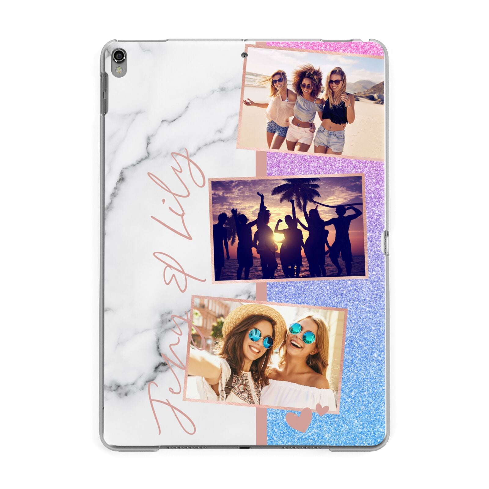 Glitter and Marble Photo Upload with Text Apple iPad Grey Case
