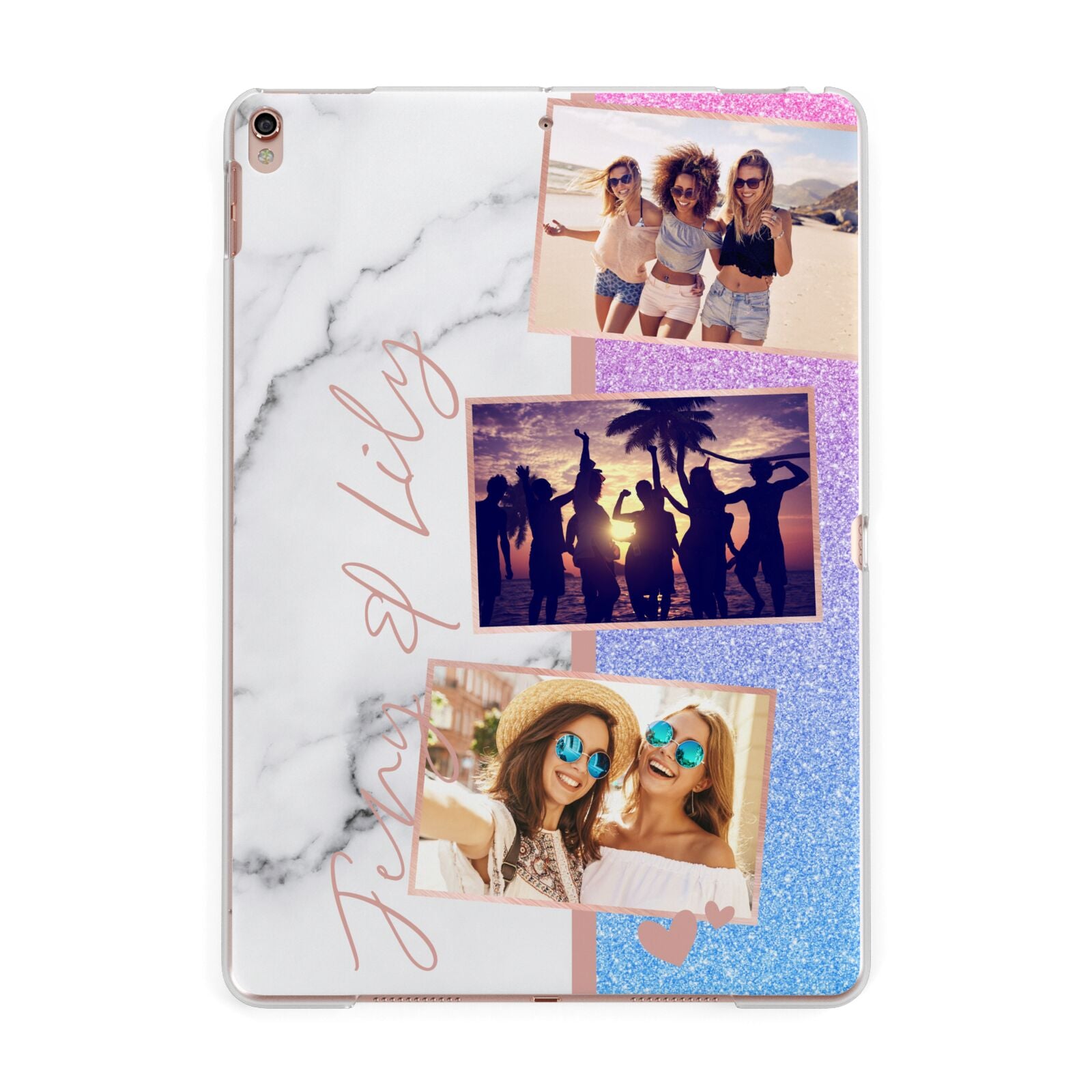 Glitter and Marble Photo Upload with Text Apple iPad Rose Gold Case