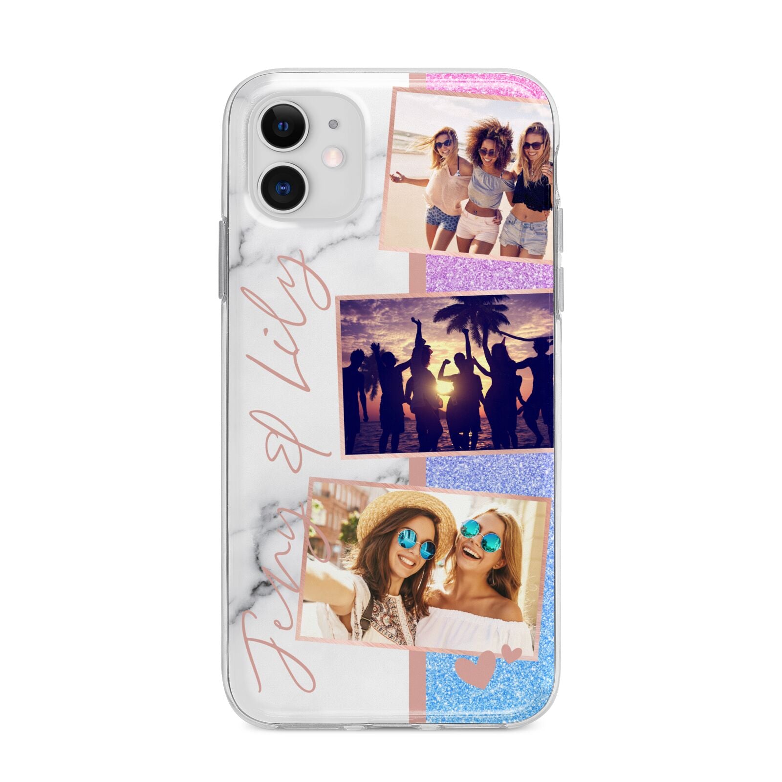 Glitter and Marble Photo Upload with Text Apple iPhone 11 in White with Bumper Case