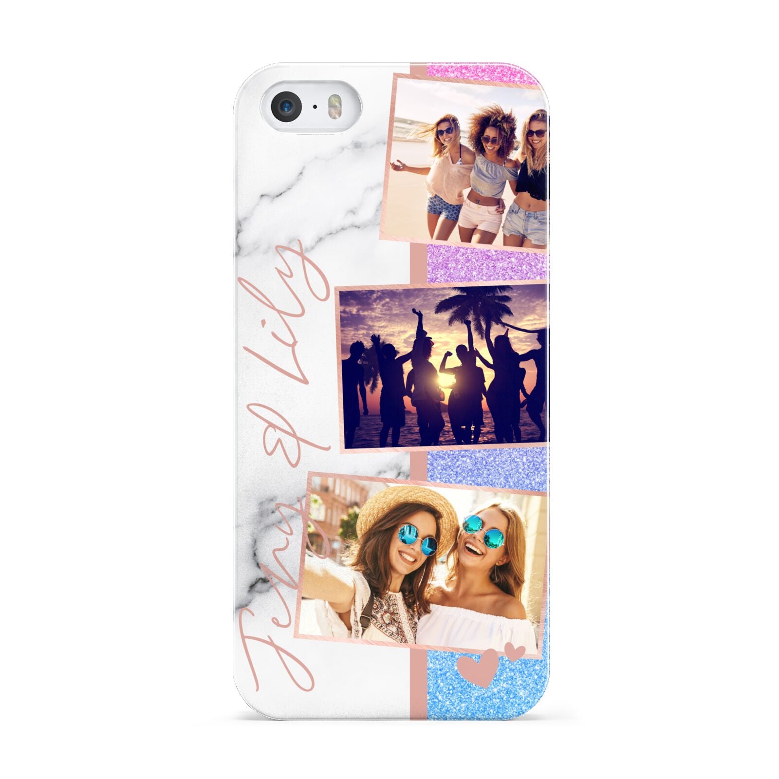 Glitter and Marble Photo Upload with Text Apple iPhone 5 Case