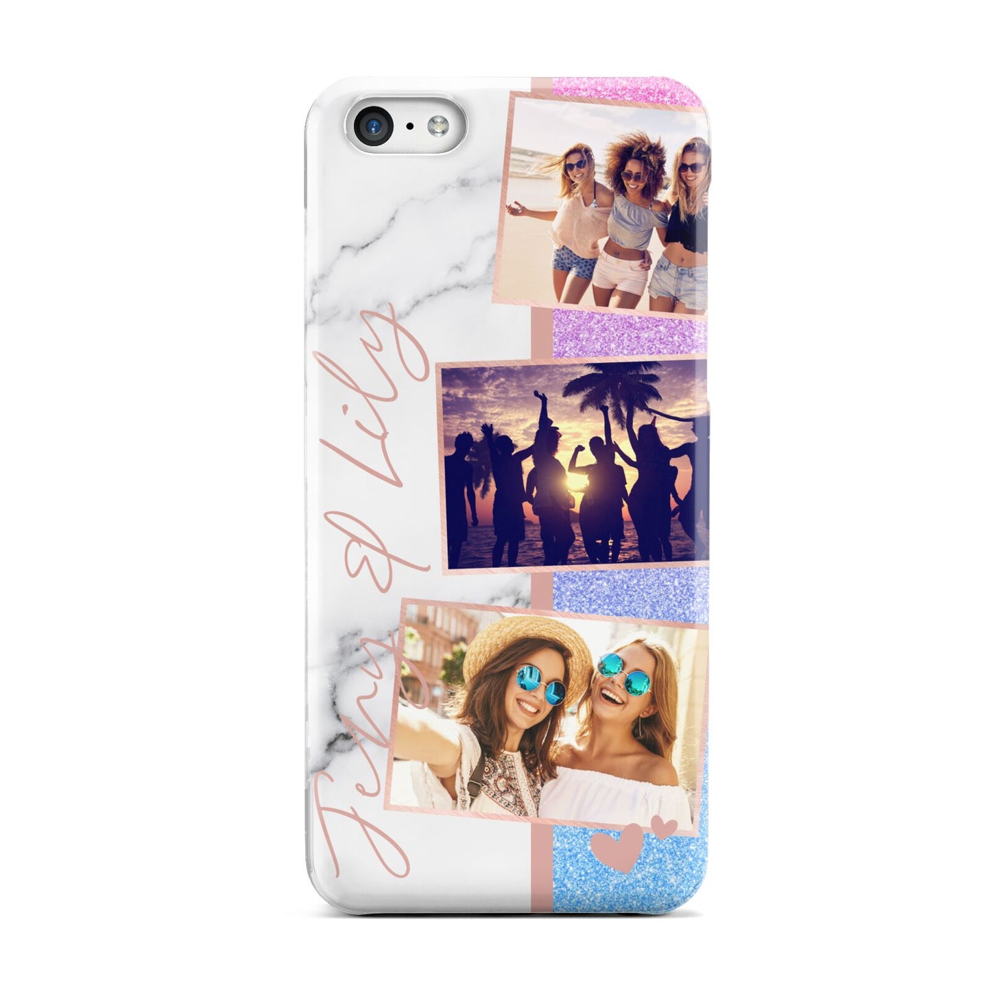Glitter and Marble Photo Upload with Text Apple iPhone 5c Case