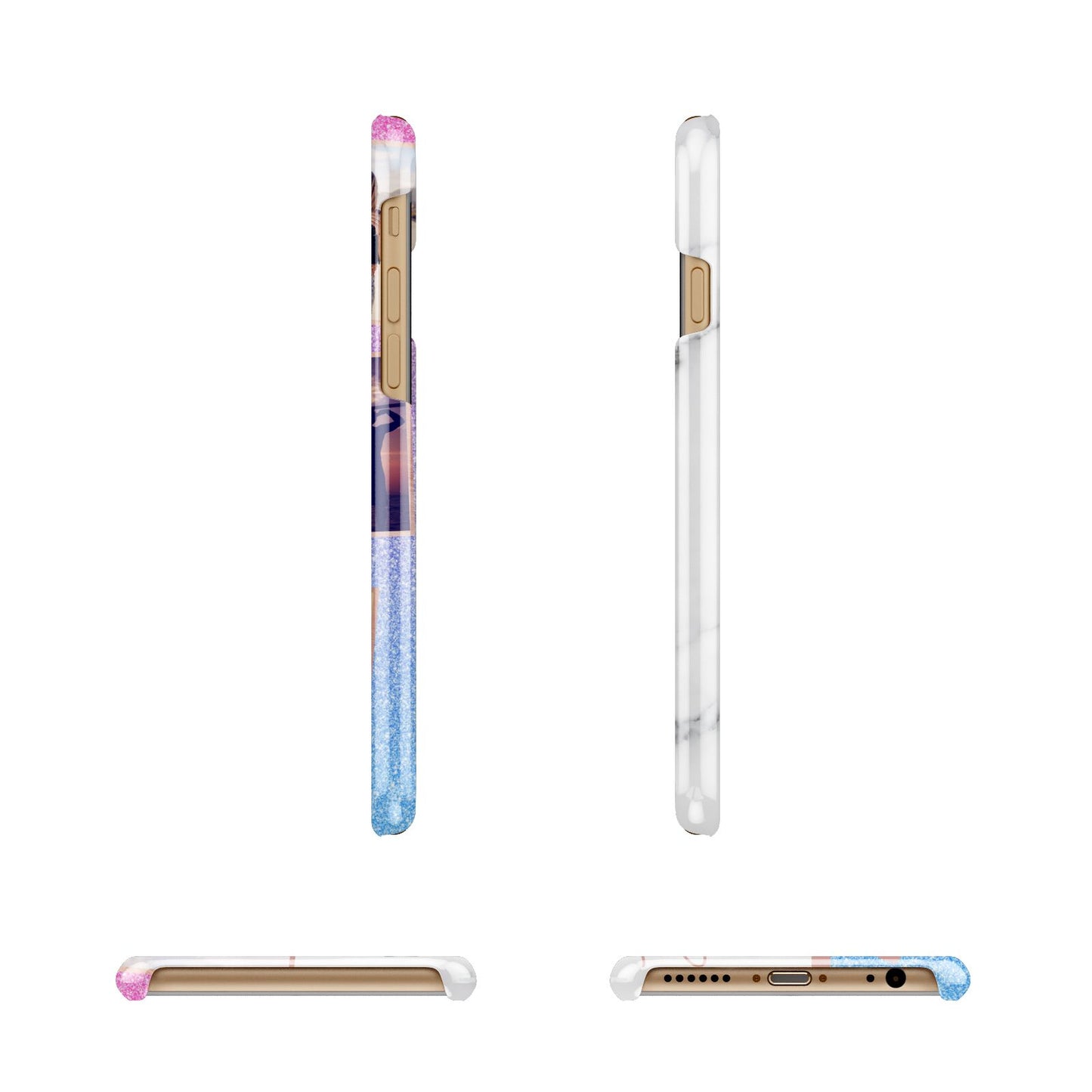 Glitter and Marble Photo Upload with Text Apple iPhone 6 3D Wrap Snap Case Angled Images