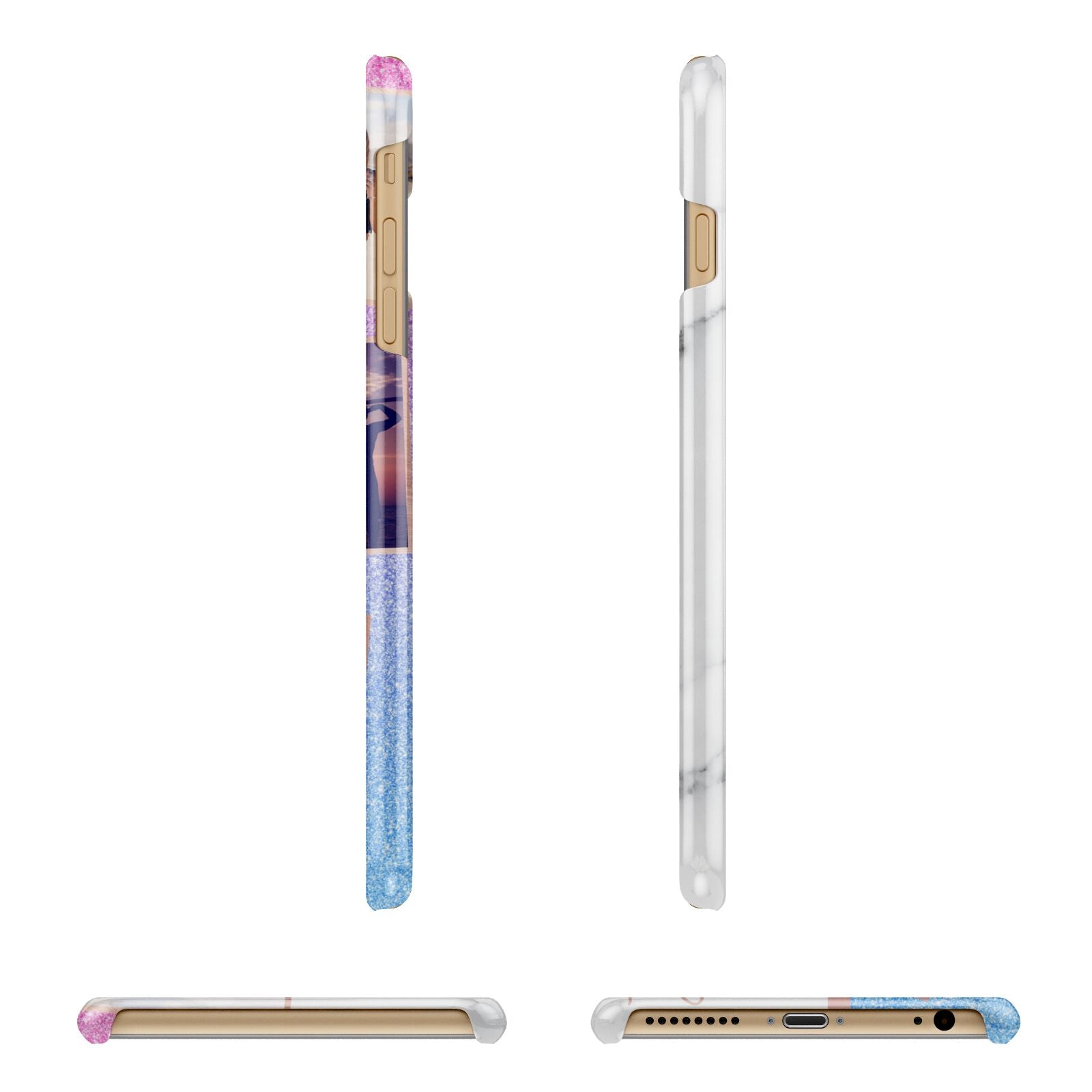 Glitter and Marble Photo Upload with Text Apple iPhone 6 Plus 3D Wrap Snap Case Angled Images