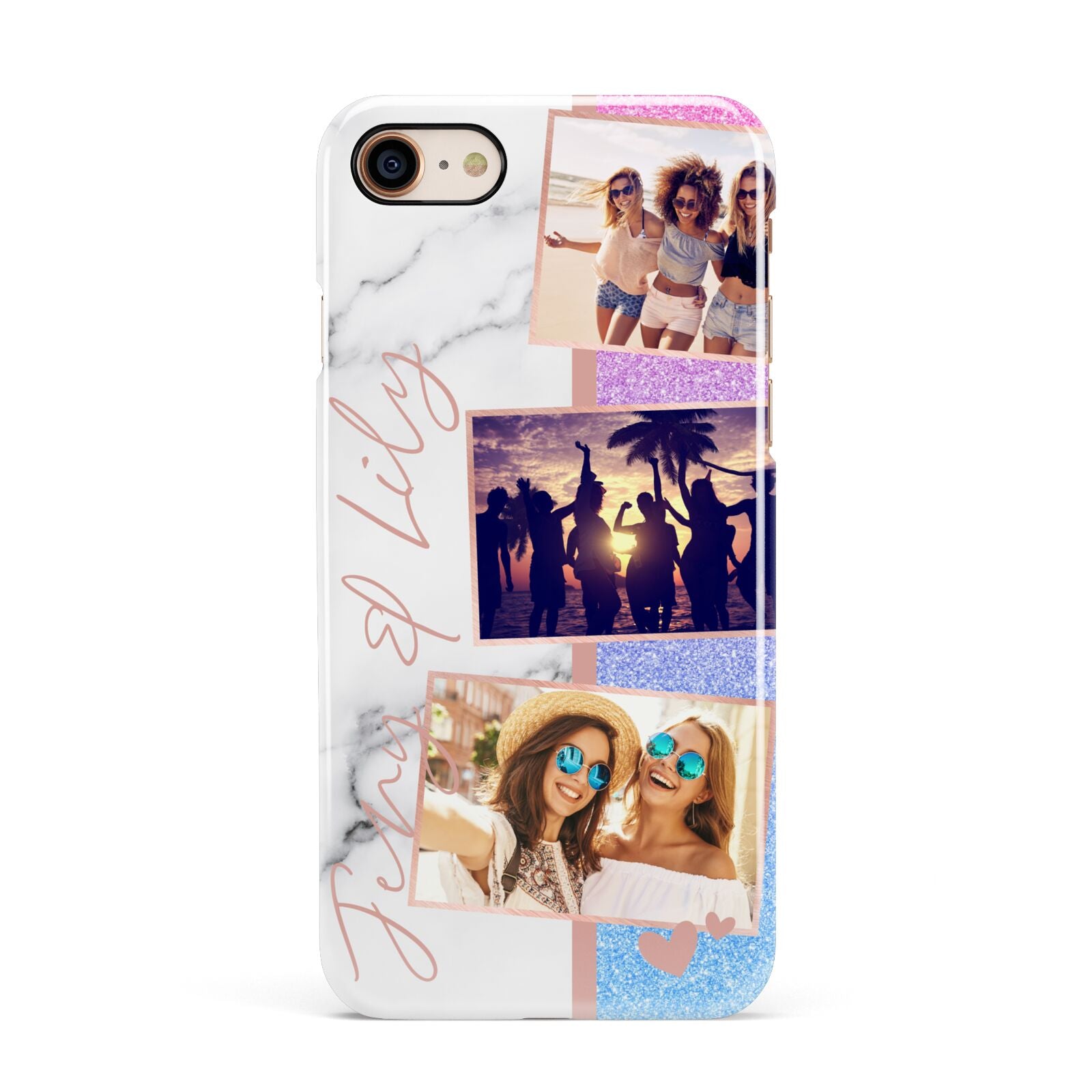 Glitter and Marble Photo Upload with Text Apple iPhone 7 8 3D Snap Case