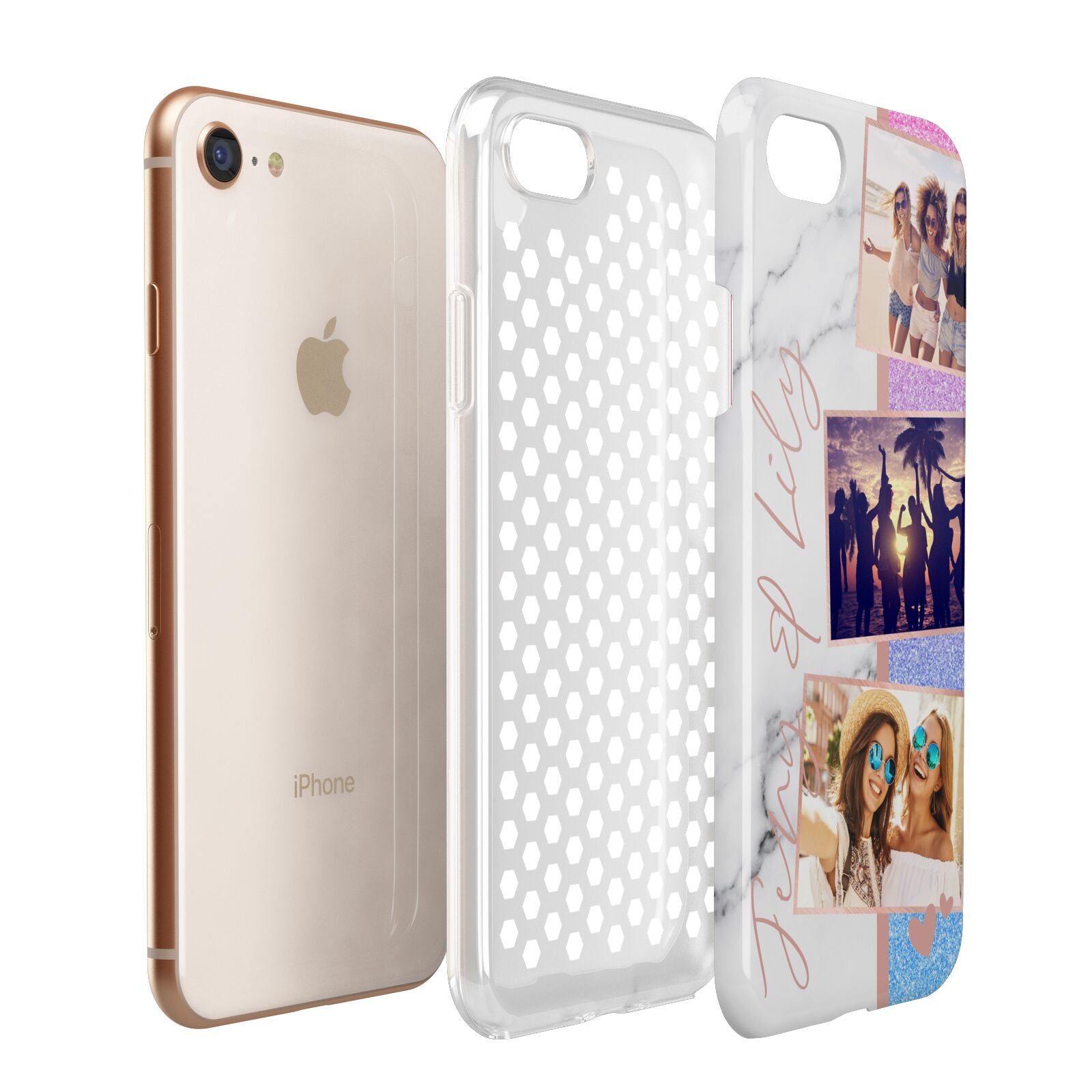 Glitter and Marble Photo Upload with Text Apple iPhone 7 8 3D Tough Case Expanded View