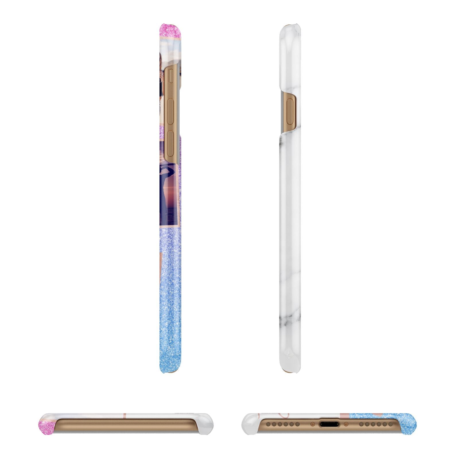 Glitter and Marble Photo Upload with Text Apple iPhone 7 8 3D Wrap Snap Case Angled Images